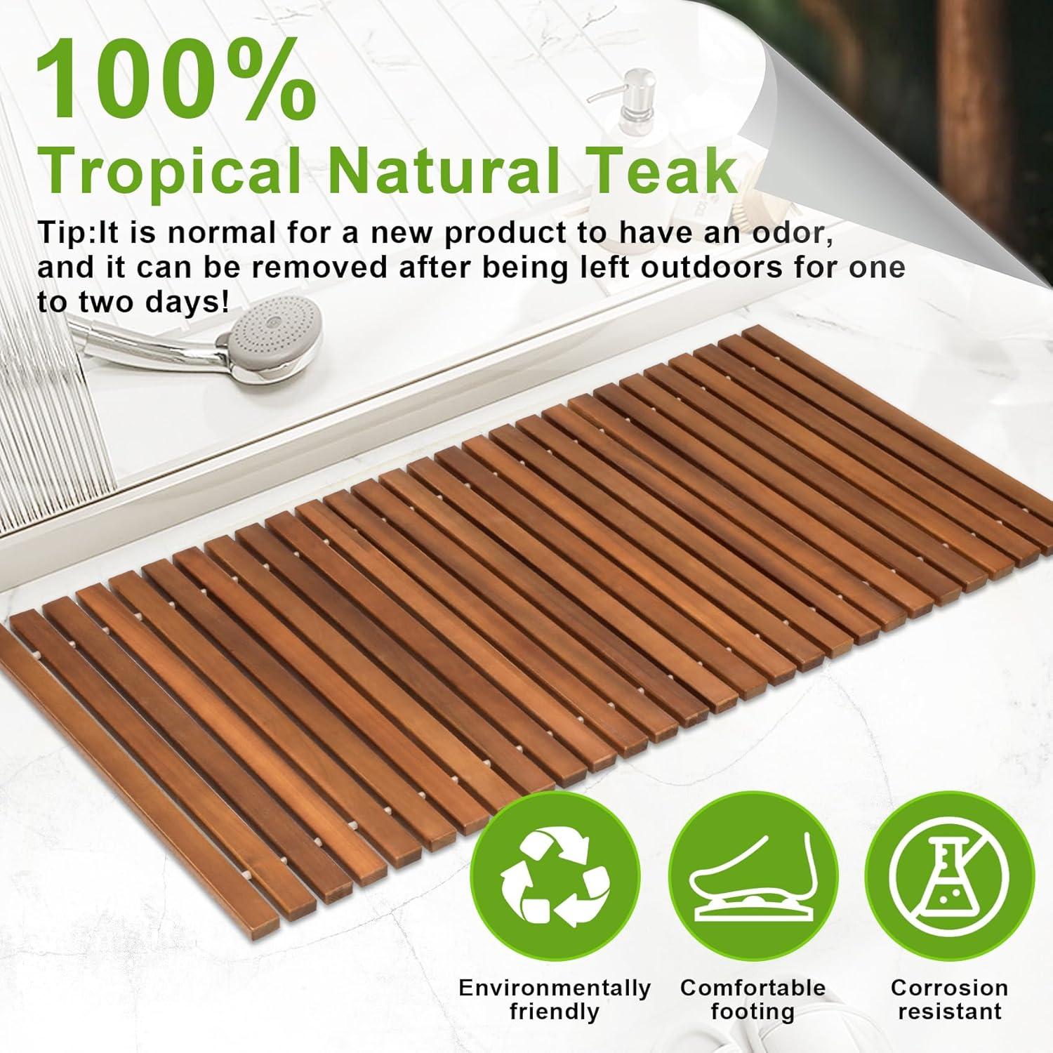 Large Oiled Teak Non-Slip Shower Mat