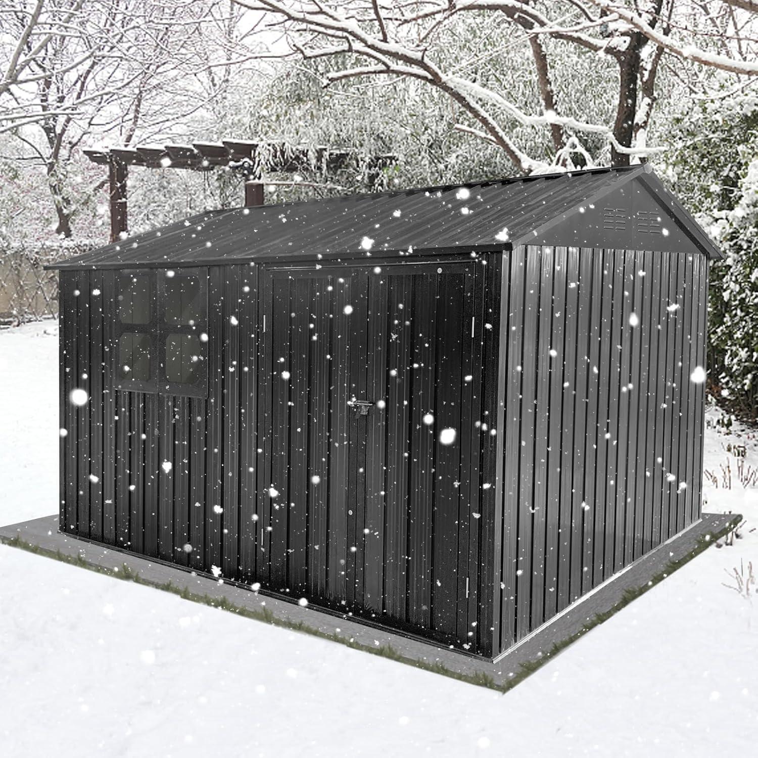 10ftx8ft Metal garden sheds outdoor storage sheds with window, Dark-grey