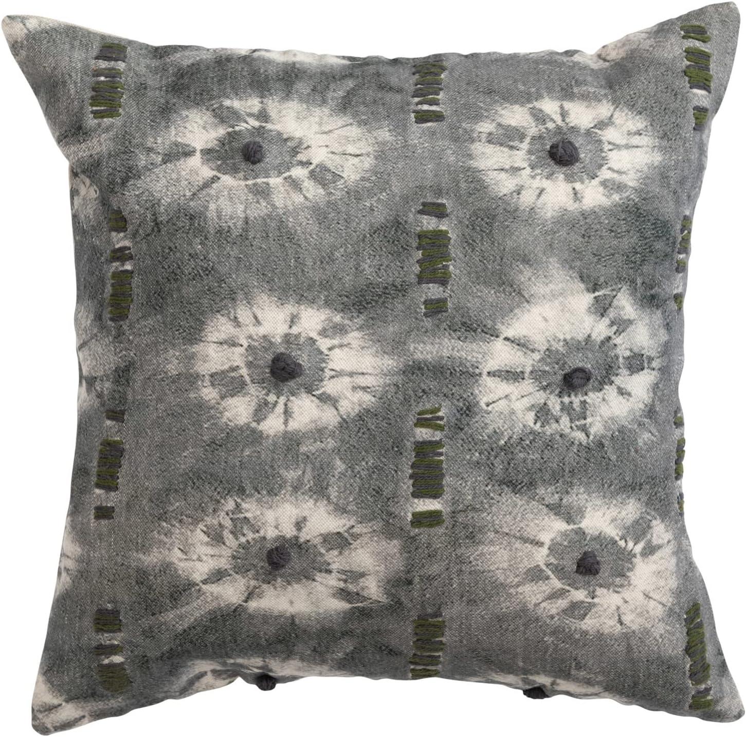 Creative Co-Op Linen Printed Hand-Embroidery and Chambray Back, Multicolor Pillow Covers, 18" L x 18" W x 0" H