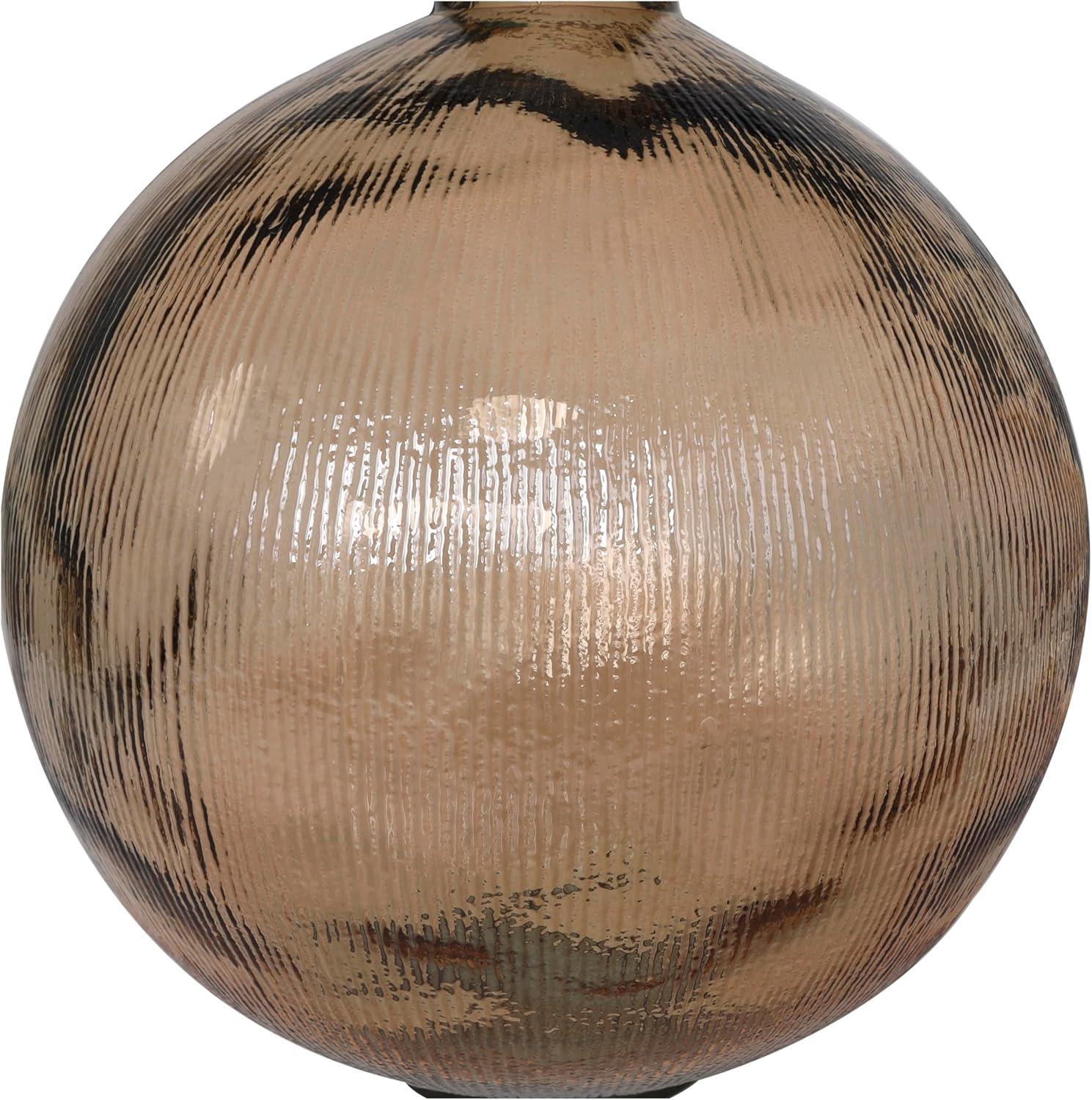 Deco 79 Recycled Glass Handmade Decorative Vase Spanish Bottle Neck Ribbed Centerpiece Vase, Flower Vase for Home Decoration 13" x 13" x 17", Brown