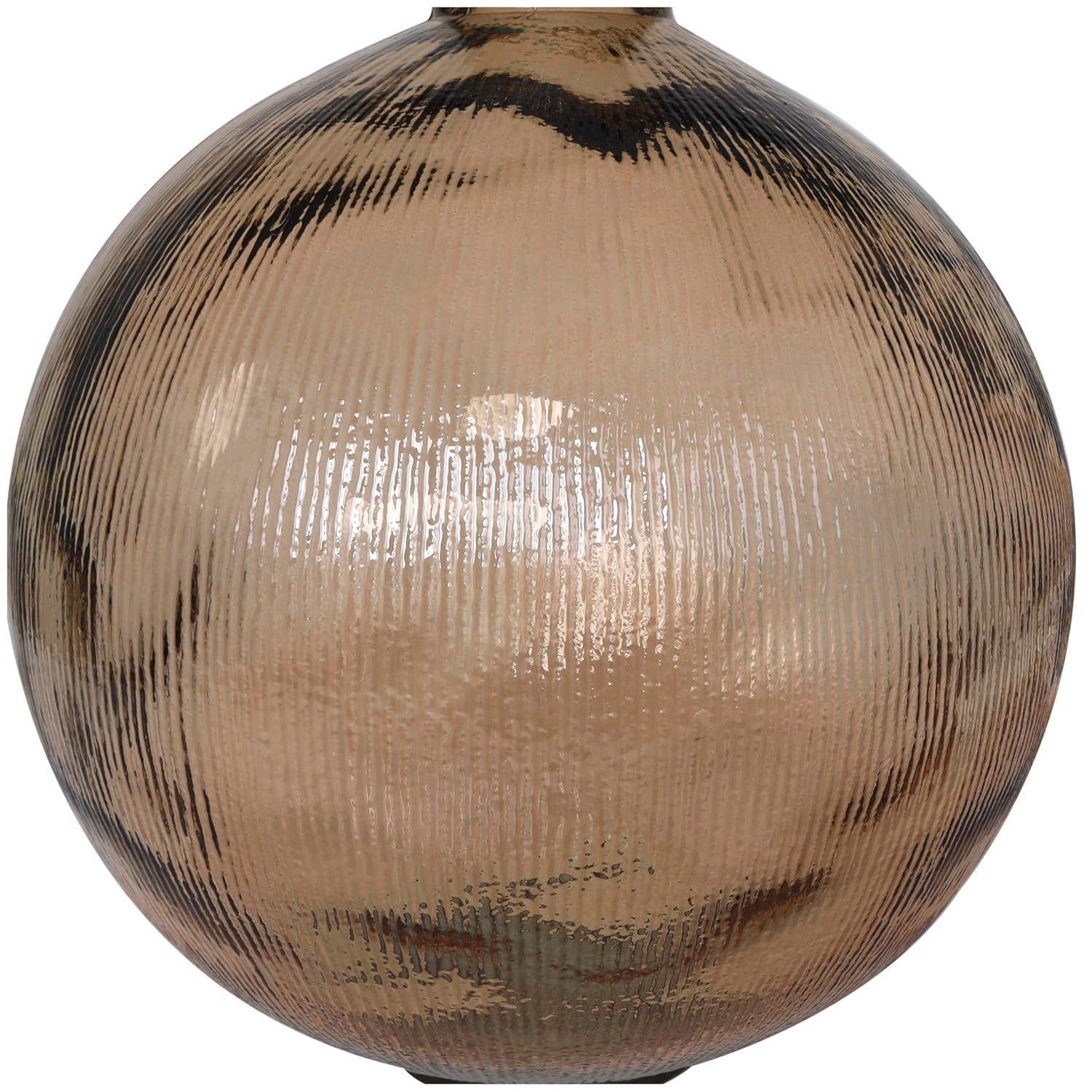 Deco 79 Recycled Glass Handmade Decorative Vase Spanish Bottle Neck Ribbed Centerpiece Vase, Flower Vase for Home Decoration 13" x 13" x 17", Brown