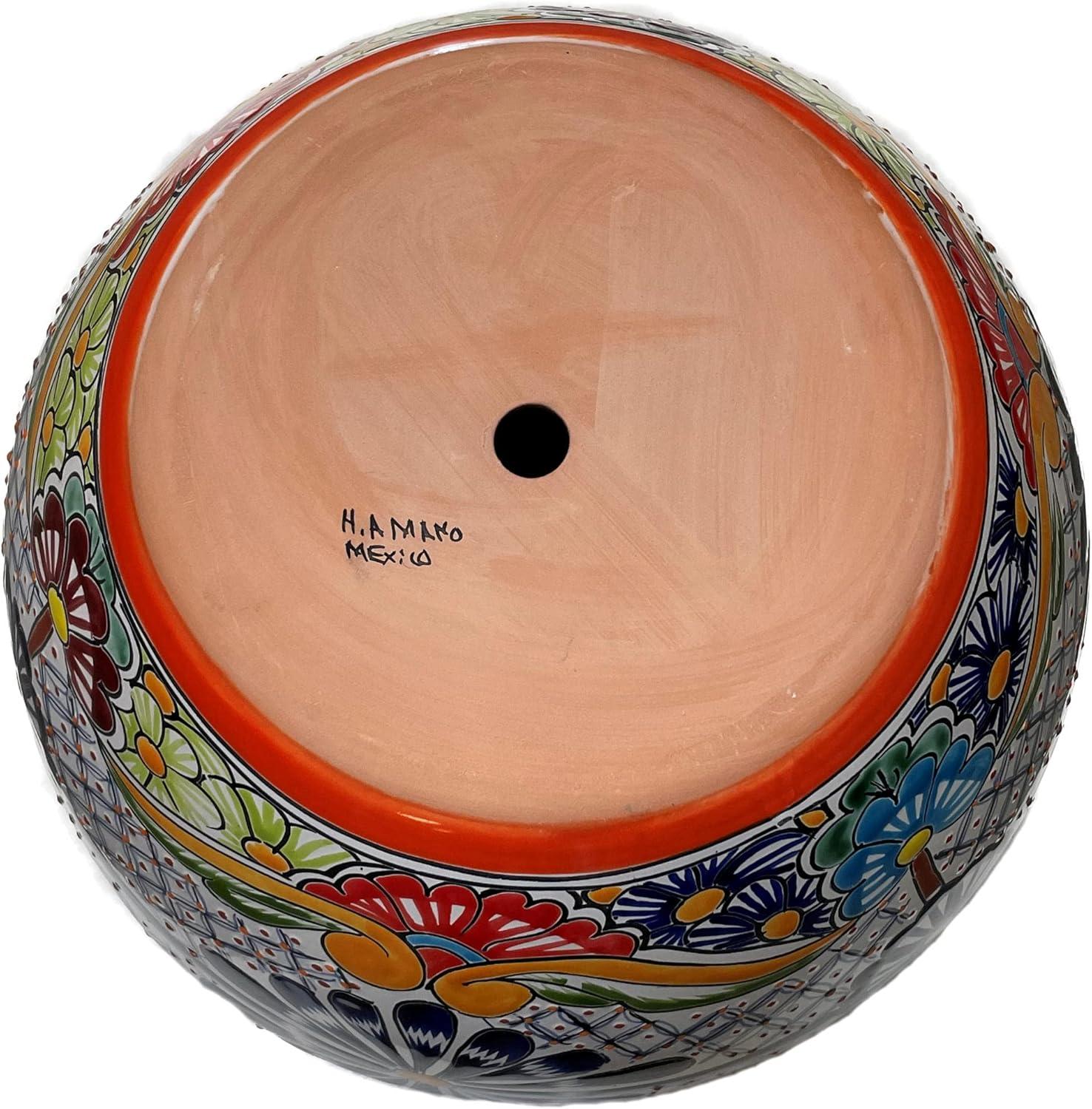 Fine Crafts Imports Indoors/Outdoors Medium-Sized Cherato Mexican Colors Talavera Ceramic Garden Pot
