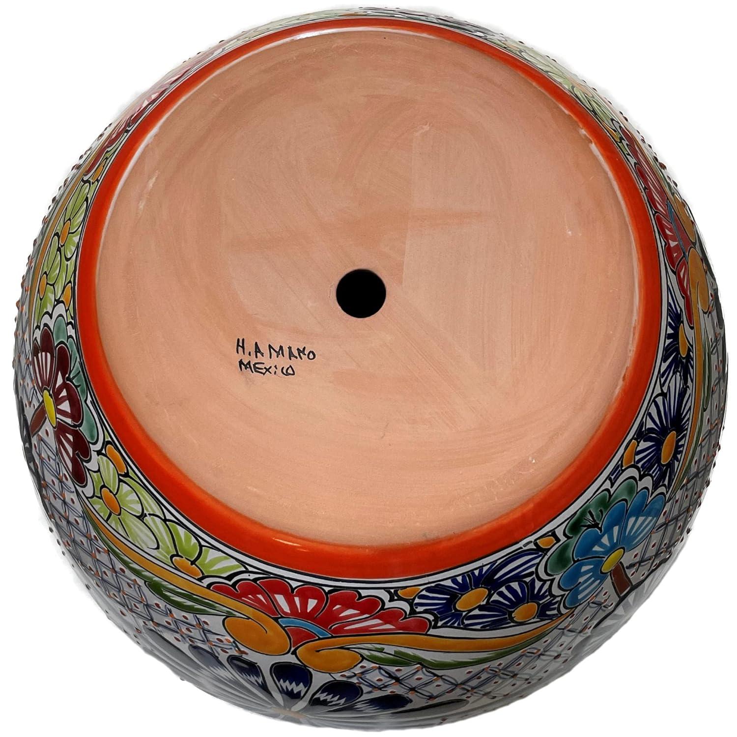 Fine Crafts Imports Indoors/Outdoors Medium-Sized Cherato Mexican Colors Talavera Ceramic Garden Pot
