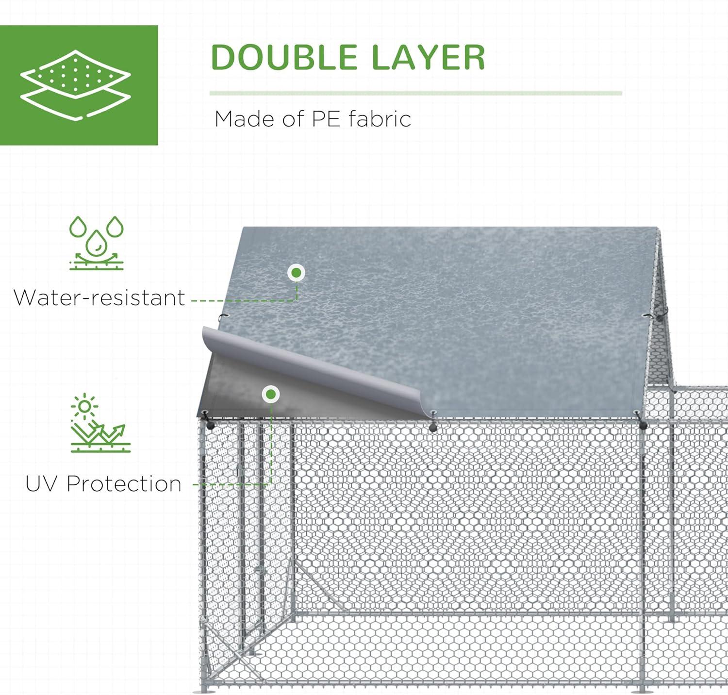 PawHut Large Chicken Coop Metal Chicken Run for Chickens with Waterproof and Anti-UV Cover, Spire Shaped Walk in Fence Cage Hen House for Outdoor and Yard Farm Use, 1" Dia, 23' x 6.6' x 6.4'