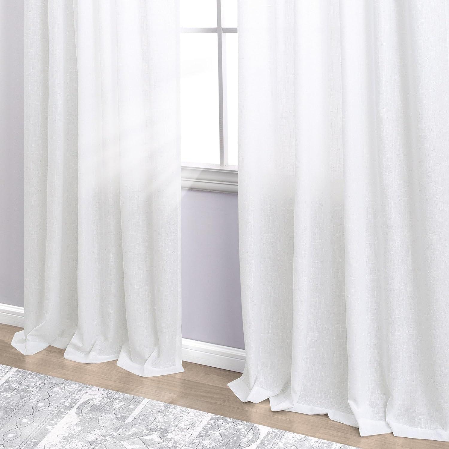 White Linen Semi-Sheer Light-Filtering Rod Pocket Curtains, 63" Length