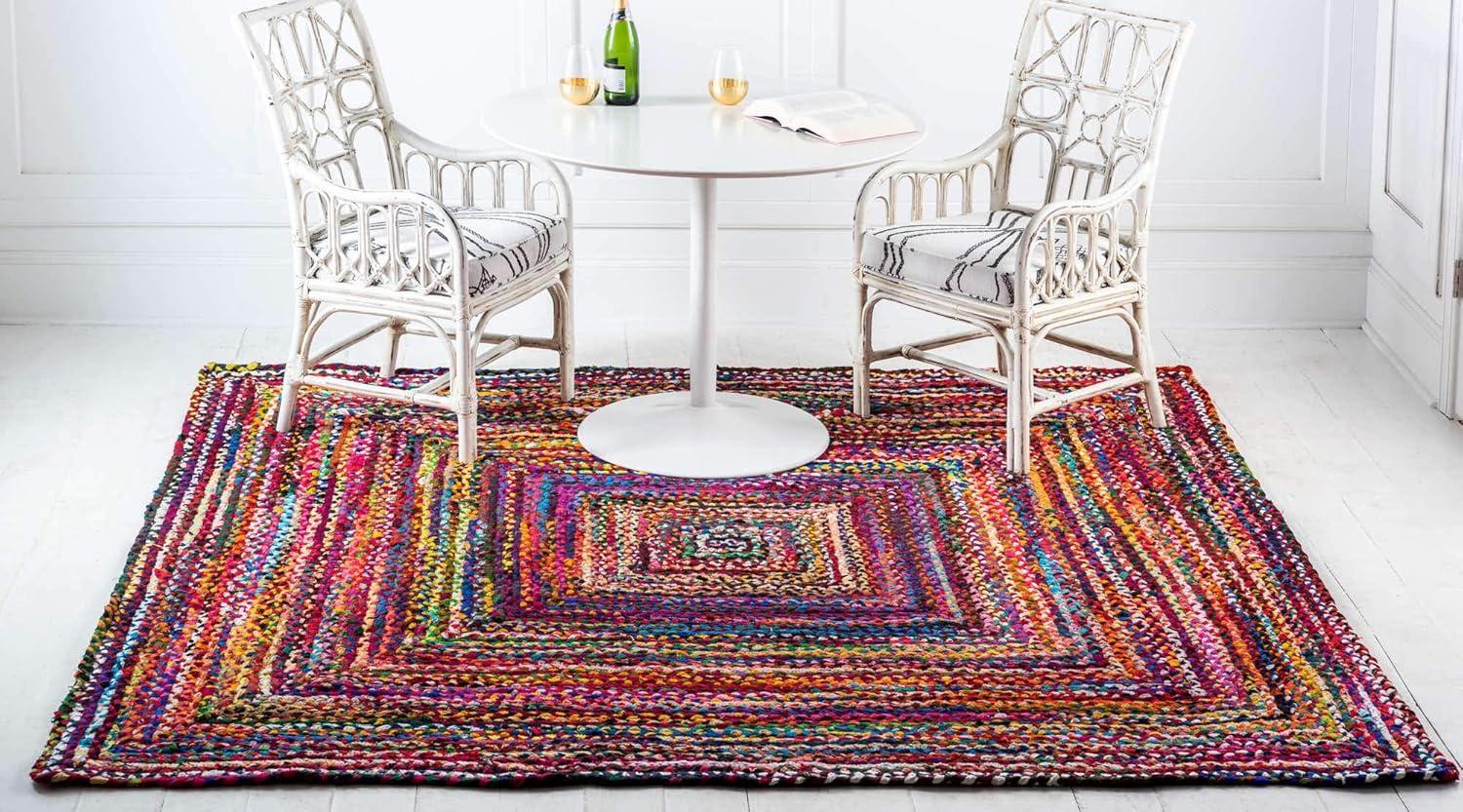 Colorful Braided Handmade Square Cotton Area Rug