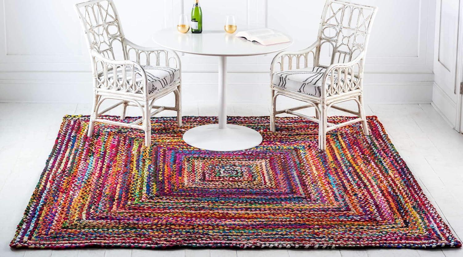Unique Loom Braided Chindi Collection Area Rug - Layer (8'  Square Multi/Blue)