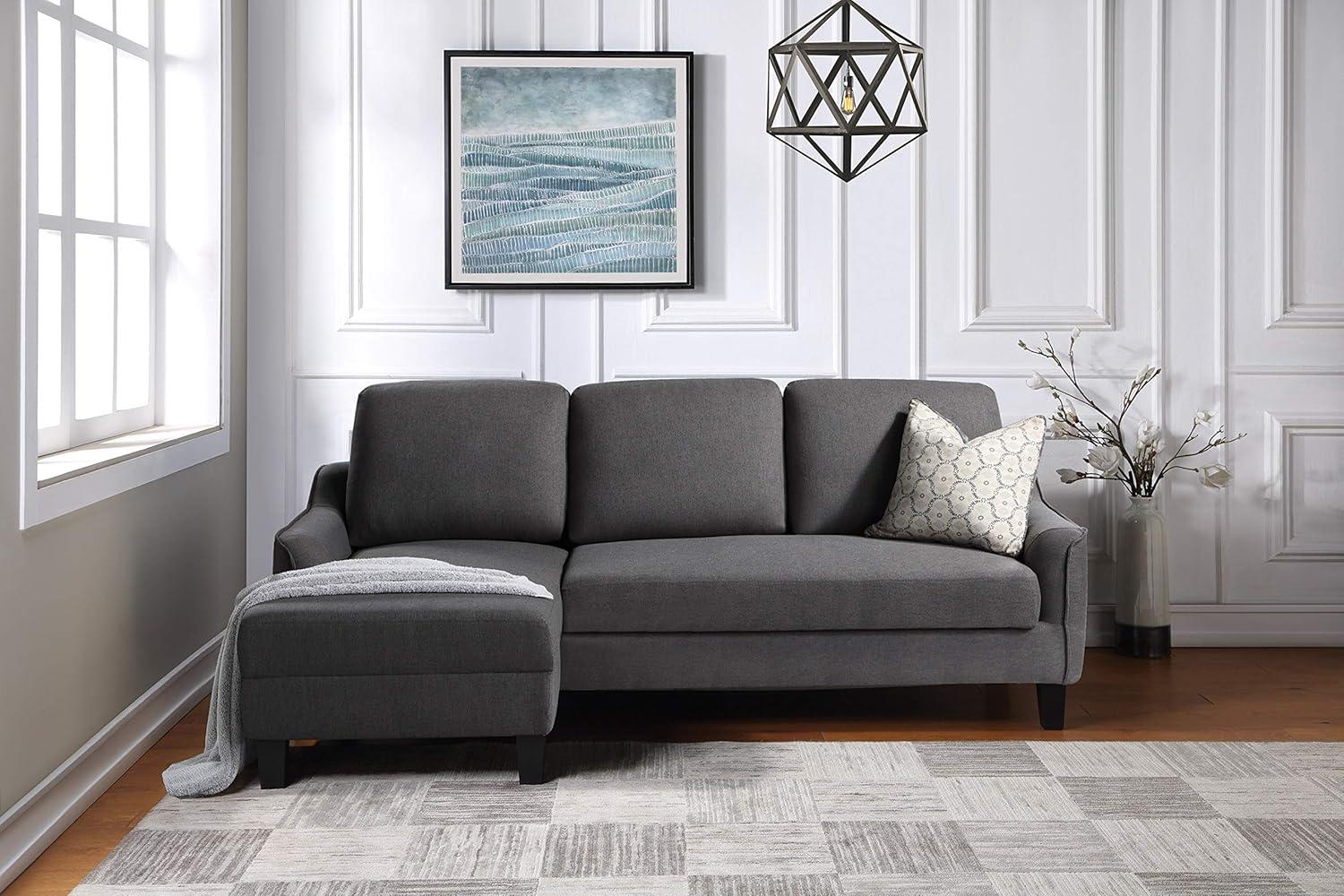 Twin Gray Fabric Sleeper Sectional with Metal Legs & Pillow-top Arm