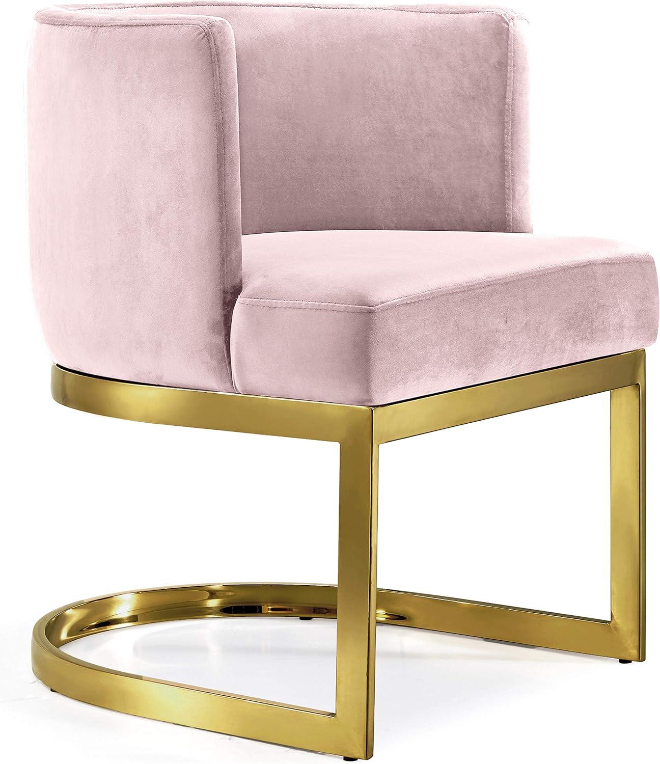 Pink Velvet Upholstered Arm Chair with Wood Frame