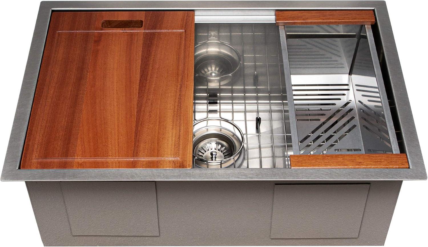 ZLINE 27 in. Garmisch Undermount Single Bowl DuraSnow Stainless Steel Kitchen Sink W/ Bottom Grid & Accessories (SLS-27S)