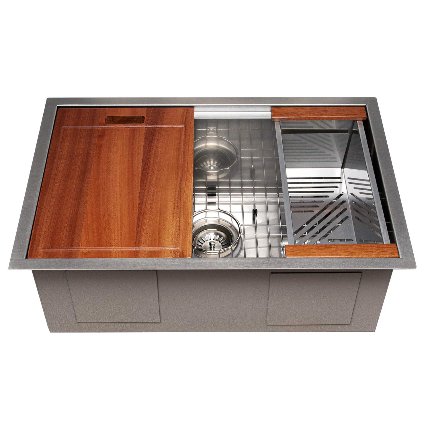 ZLINE 27 in. Garmisch Undermount Single Bowl DuraSnow Stainless Steel Kitchen Sink W/ Bottom Grid & Accessories (SLS-27S)