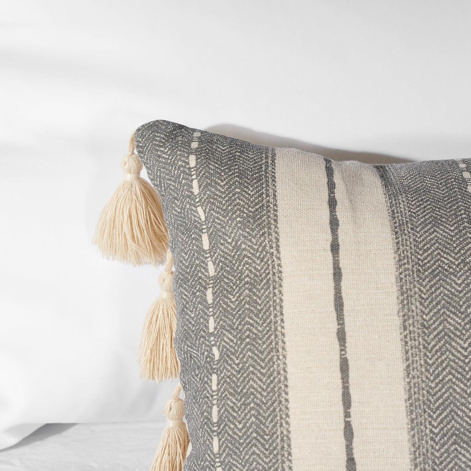 Gray Polyfill Rectangular Decorative Pillow with Tassels