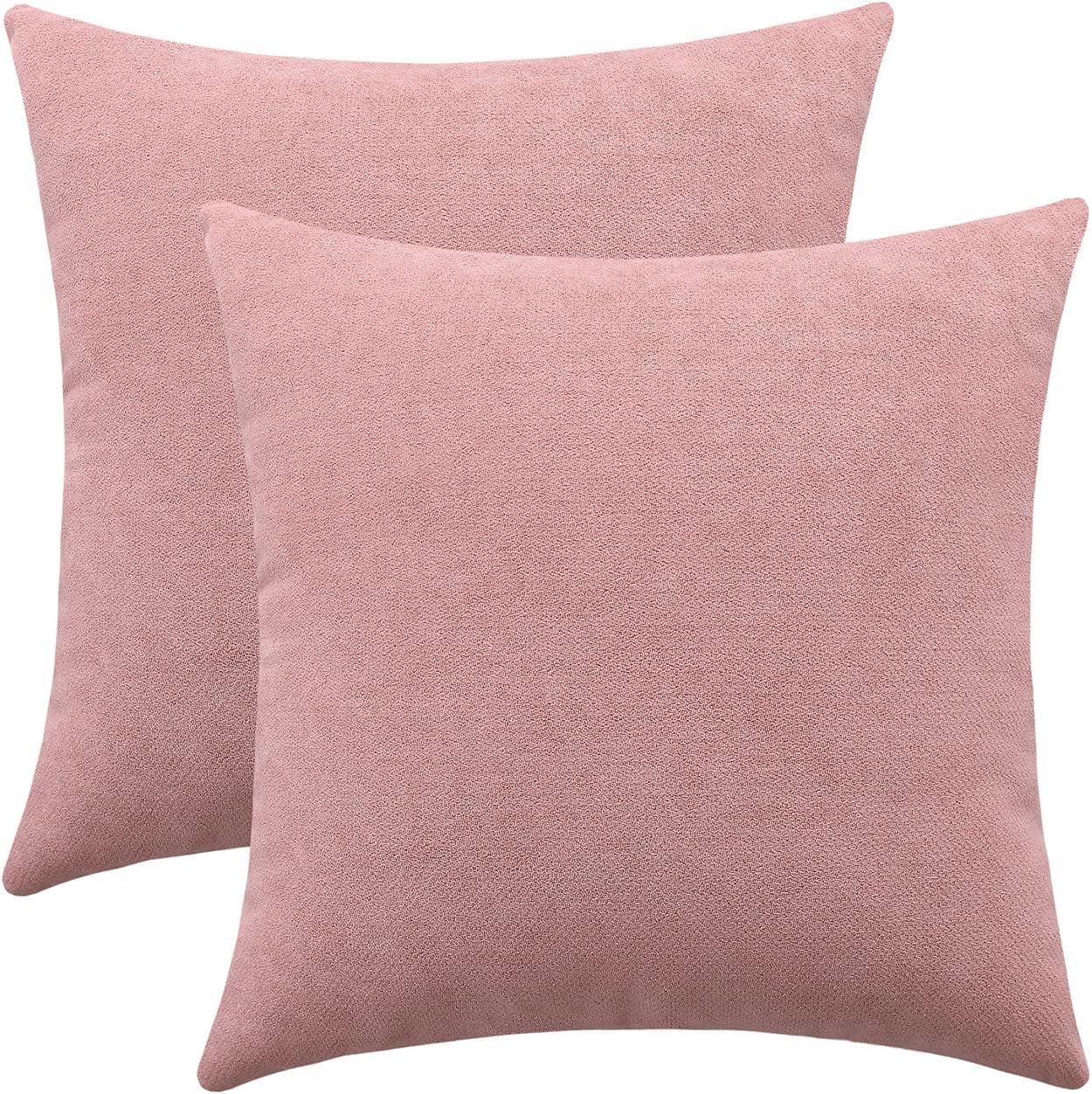 Dusty Rose Chenille 18" Square Rustic Pillow Covers Set