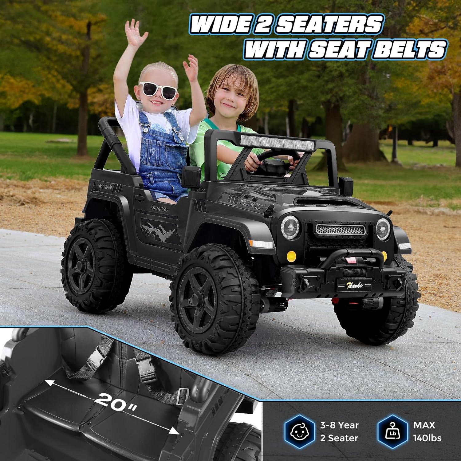 Ancheer 24V 4WD//2WD Ride On Jeep Truck,2 Seater Kids UTV With 4X200w Powerful Engine,Remote Control,Bluetooth,20 Wide Seat,Vehicles for Kids Toddlers
