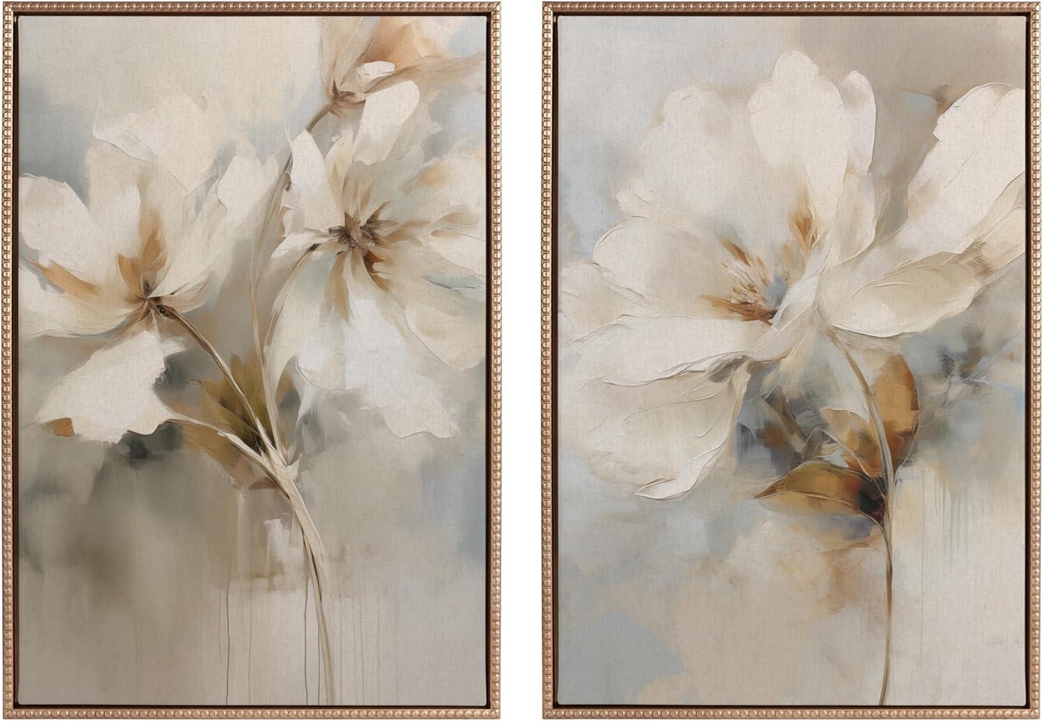 Kate & Laurel All Things Decor (Set of 2) 23"x33" Sylvie Beaded Botanical Floral 1 and 2 Framed Arts by The Creative Bunch Studio Gold