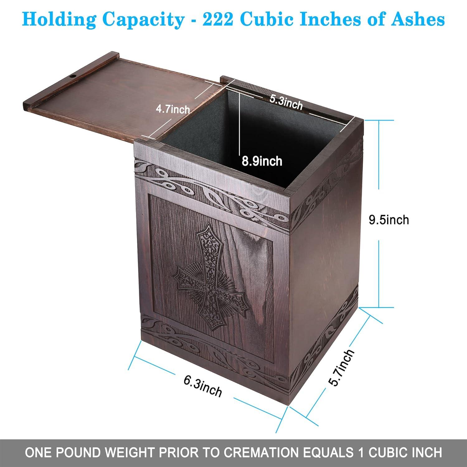 Cremation Urns for Human Ashes Adult Male Female, Wooden Carved Cross Urns Box and Casket for Ashes Men Women Child, Pets Cat Dog Urn, Burial Funeral Memorial Urns for Ashes, Holds 222 Cubic Inch