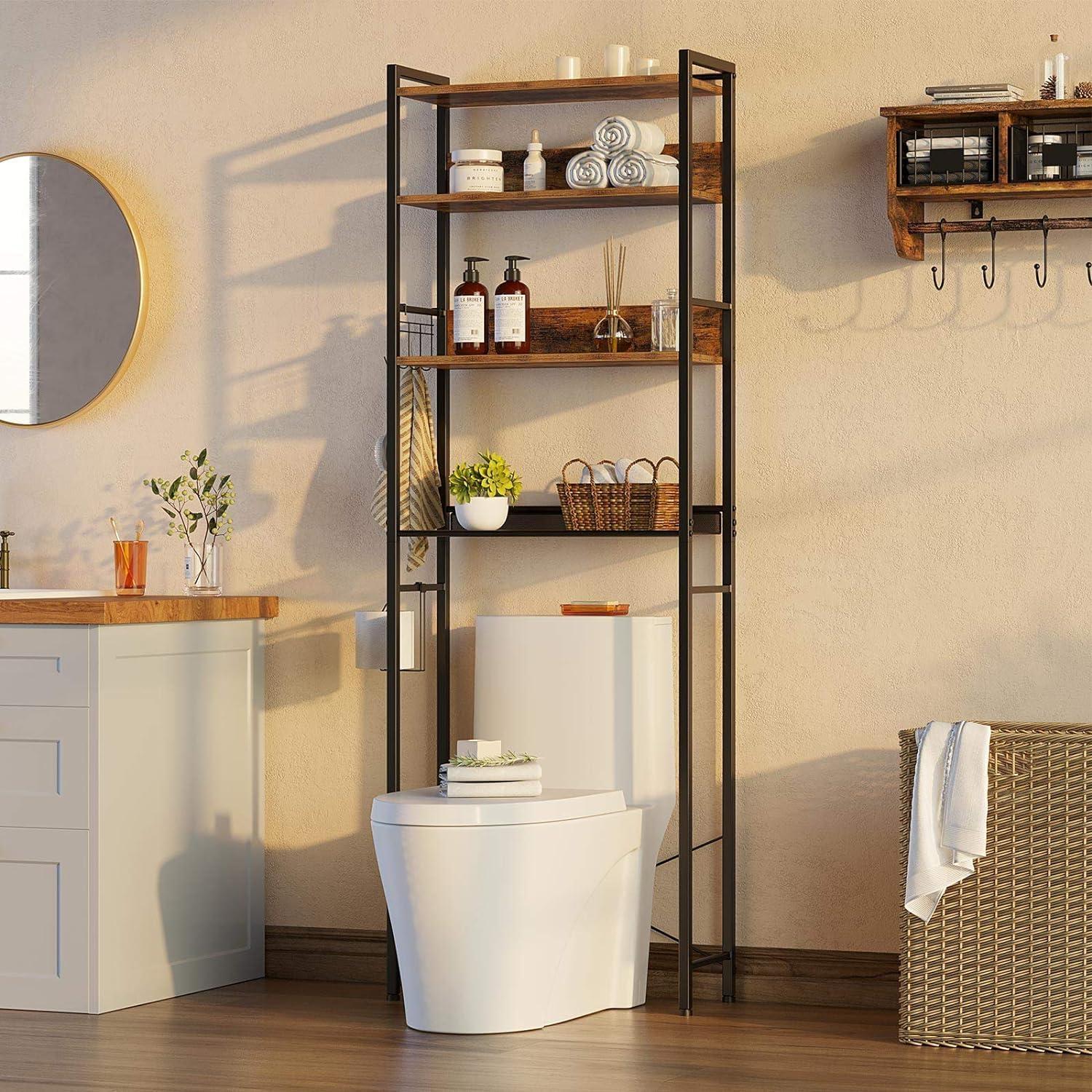 Rustic Brown 4-Tier Adjustable Over-the-Toilet Storage Rack