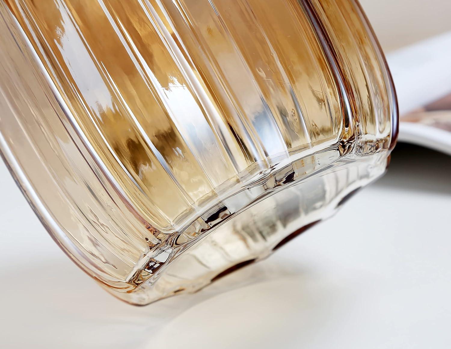 Amber Ribbed Glass Cylindrical Decorative Vase