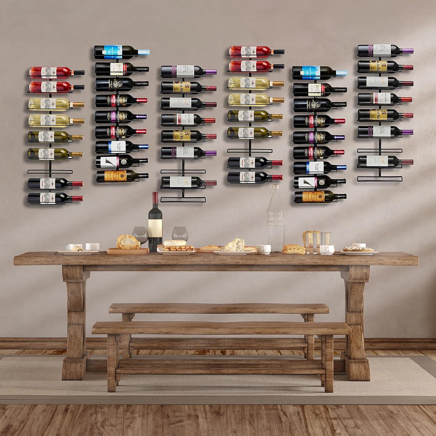 Black Metal Wall Mounted Wine Rack for 9 Bottles