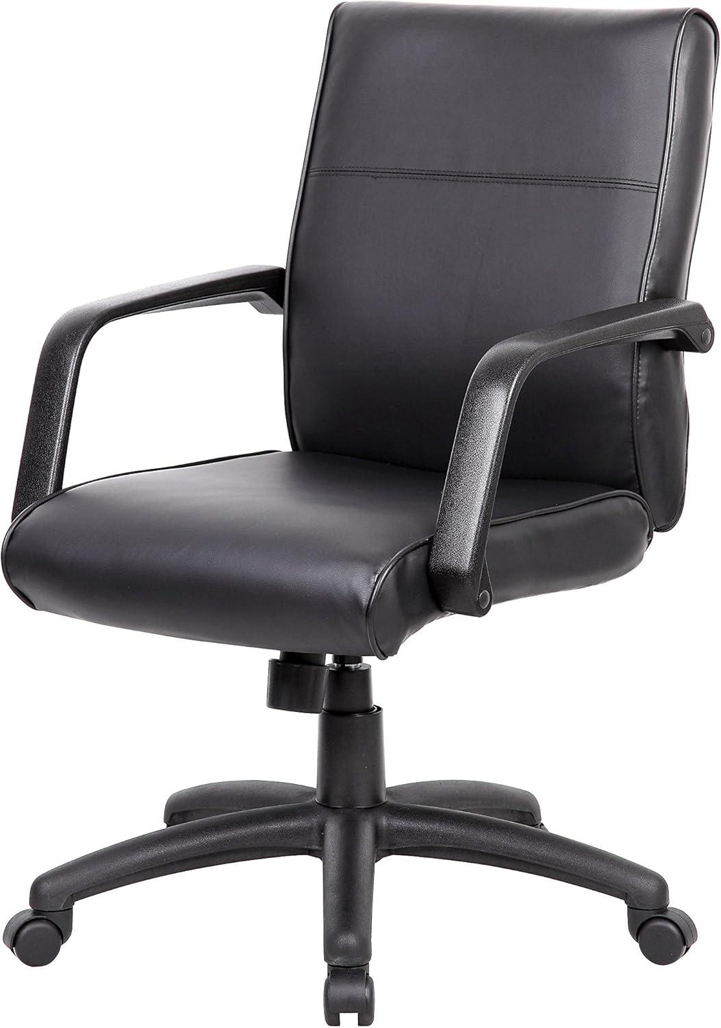 Elegant Black LeatherPlus Executive Swivel Chair with Wood Accents