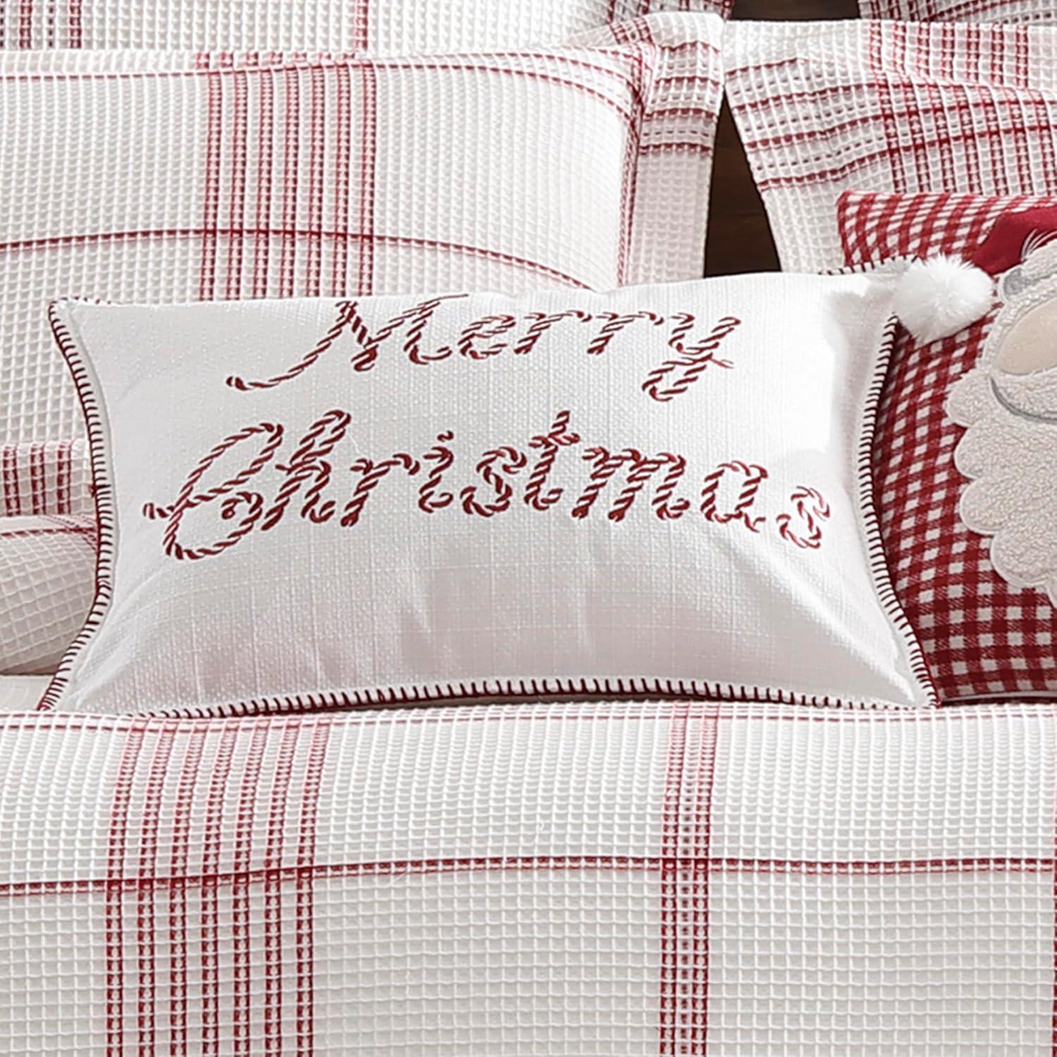 Peppermint Plaid Merry Christmas Pillow 14x18