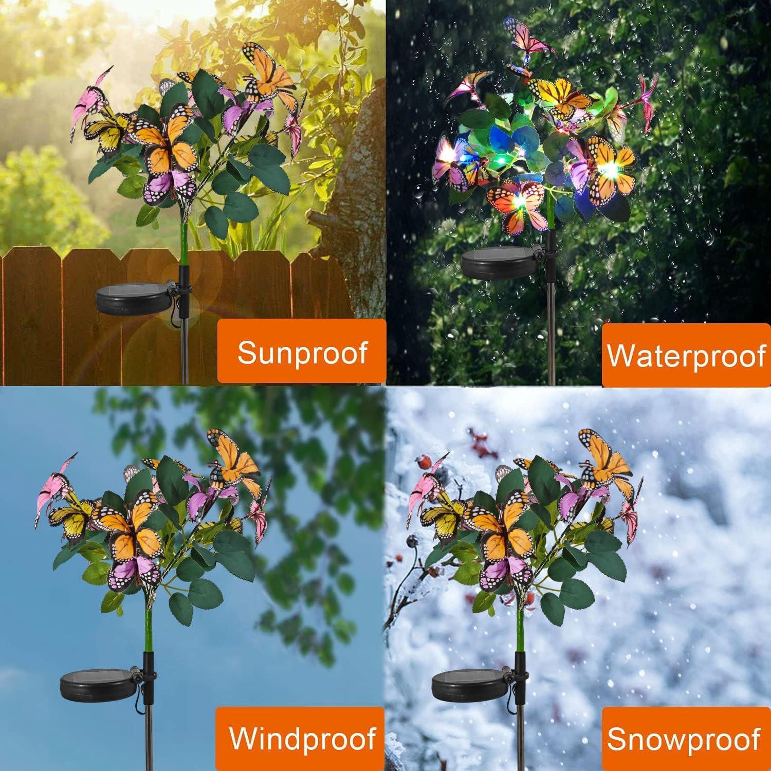 AYUQI 2 Pack Solar Lights, Solar Garden Stake Lights with Butterflies Decoration Outdoor Lights, Waterproof Solar Butterfly Lights for Patio Yard Pathway Garden Decor