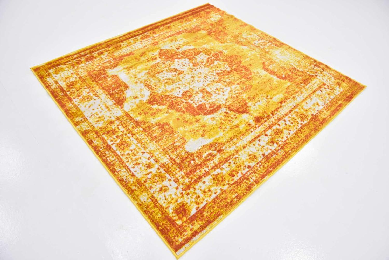 Salle Garnier Orange and Yellow Square Synthetic Area Rug