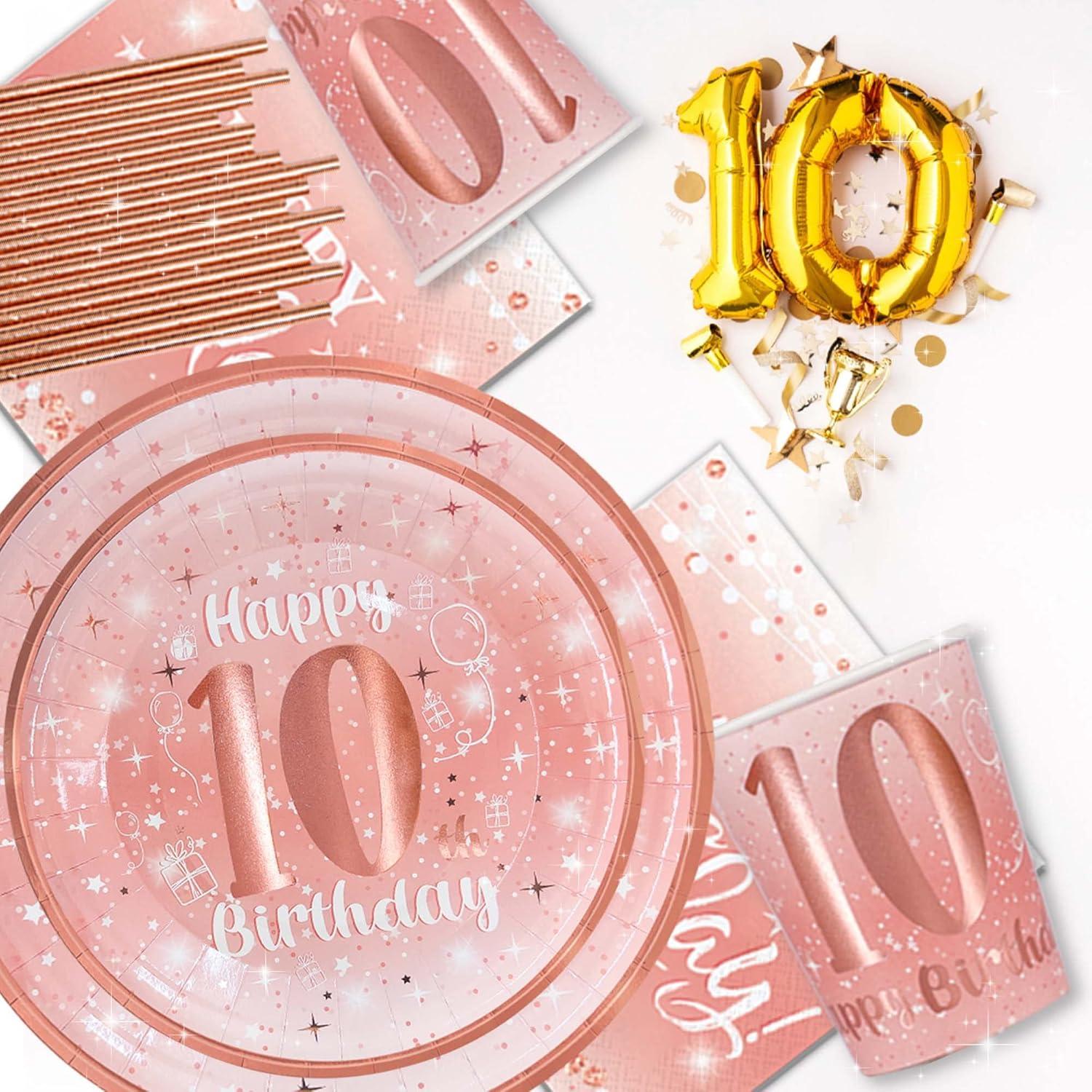 Rose Gold 10th Birthday Party Supplies Set for 24 Guests