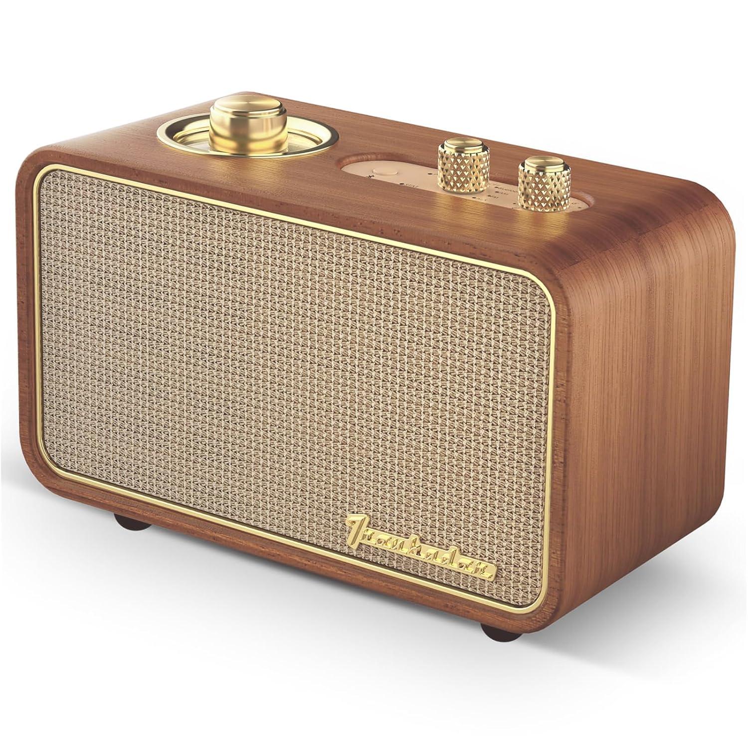 Retro Bluetooth Speaker Vintage Bluetooth Speaker Small Wireless Old Fashion Style, AM/FM Tunning Dial, Electronics for Home, Birthday Gifts for Men(Retro Wood)