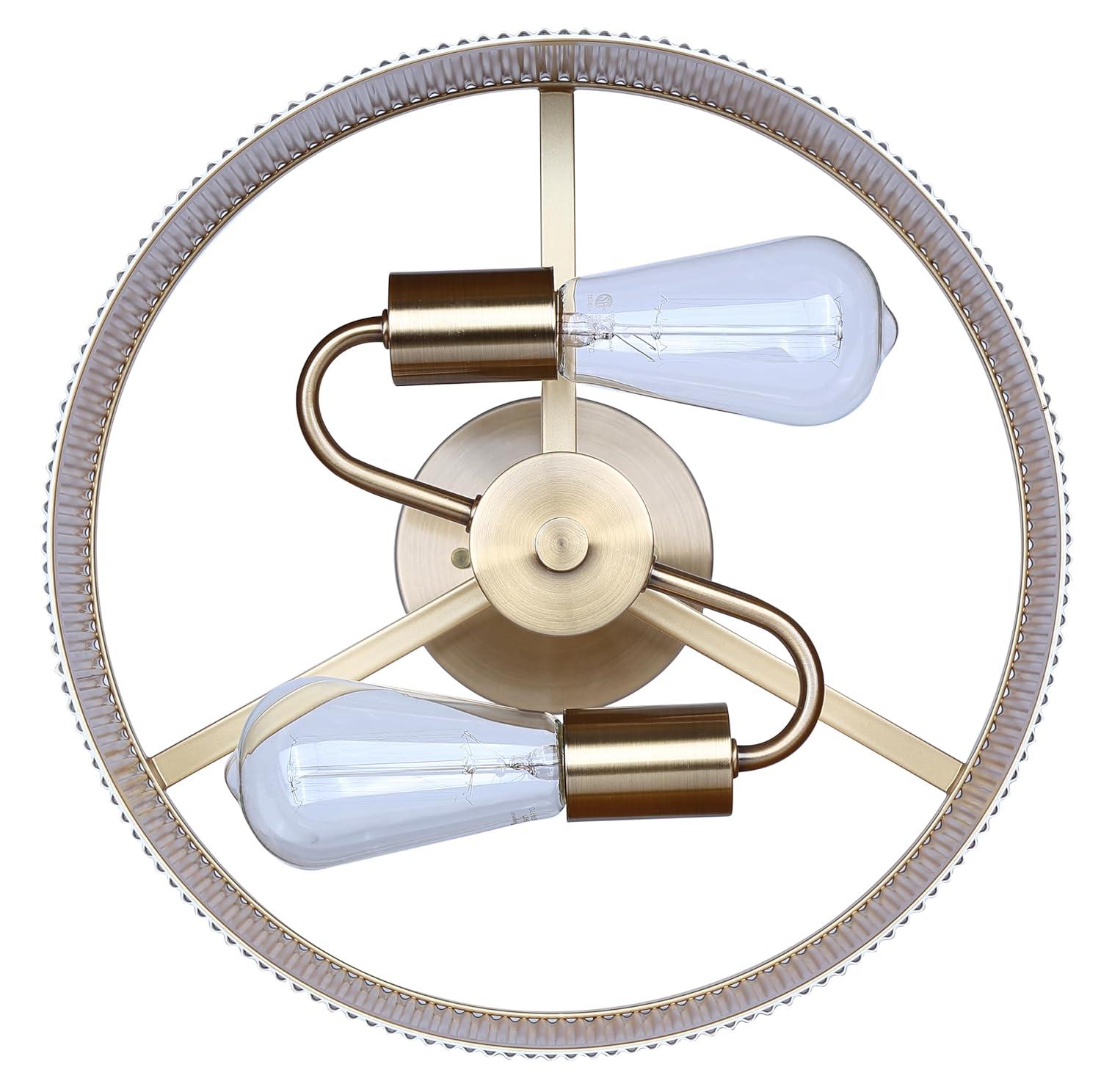 REXTON 13 in. 2-Light 60-Watt Contemporary Matte White Semi- Flush Mount with Matte White with Gold Metal Shade