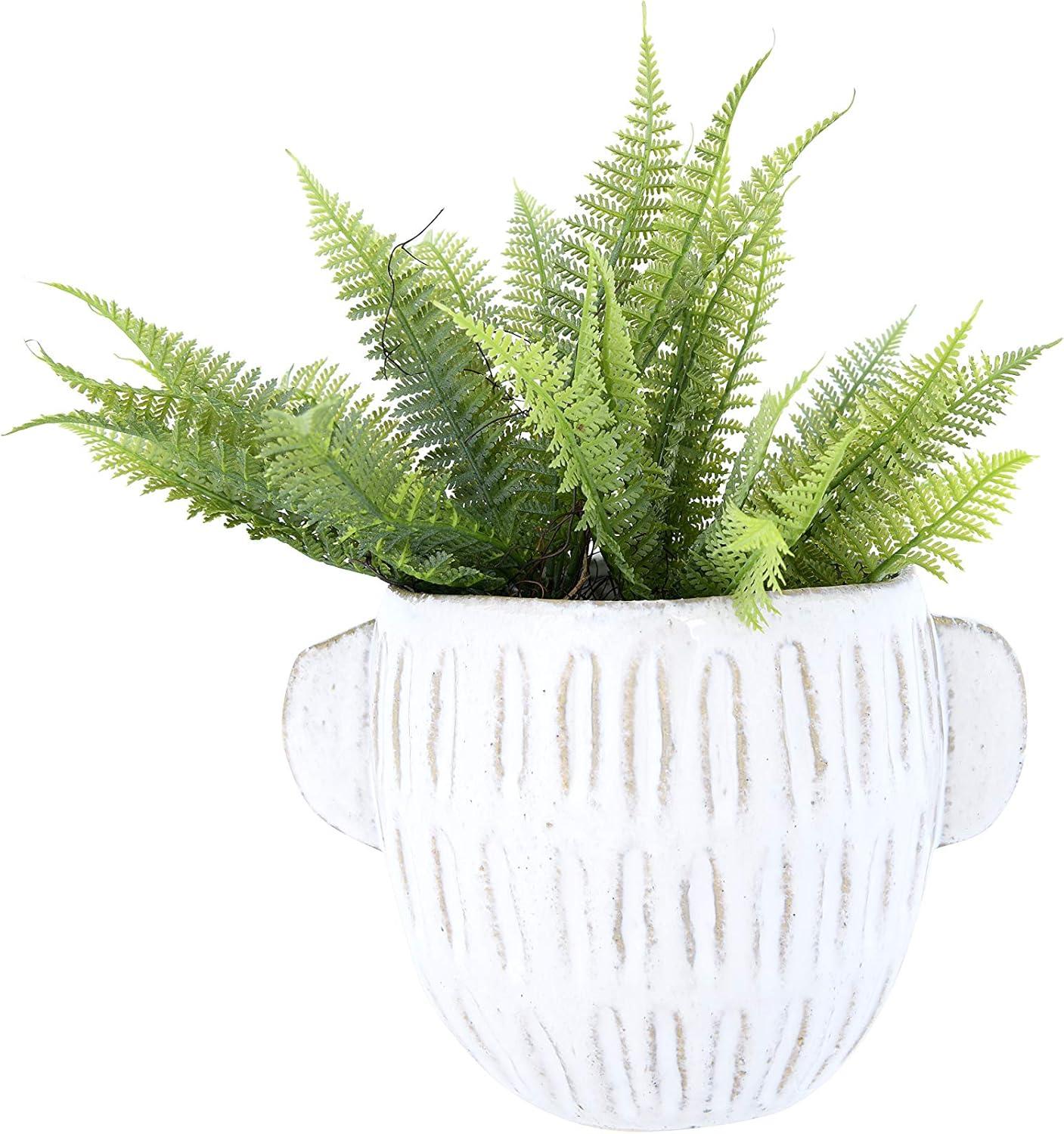 Ear-Handled Off-White Stoneware Planter with Reactive Glaze, 9.45"