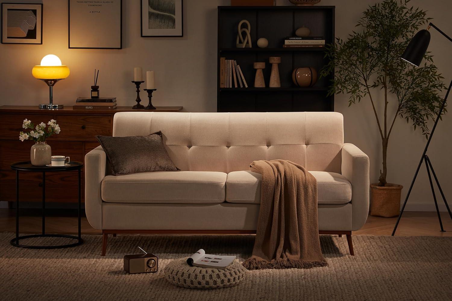 65" Loveseat Sofa, Mid Century Modern Love Seat Couches for Living Room, Comfy Button Tufted Upholstered Sofa Couch for Bedroom, Solid & Easy to Install Small Couch for Small Spaces, Dark Grey