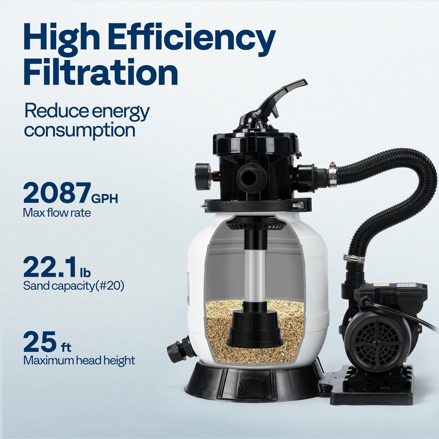 VIVOHOME 4600 Gallons 2087 GPH Above Ground Pool Sand Filter Pump