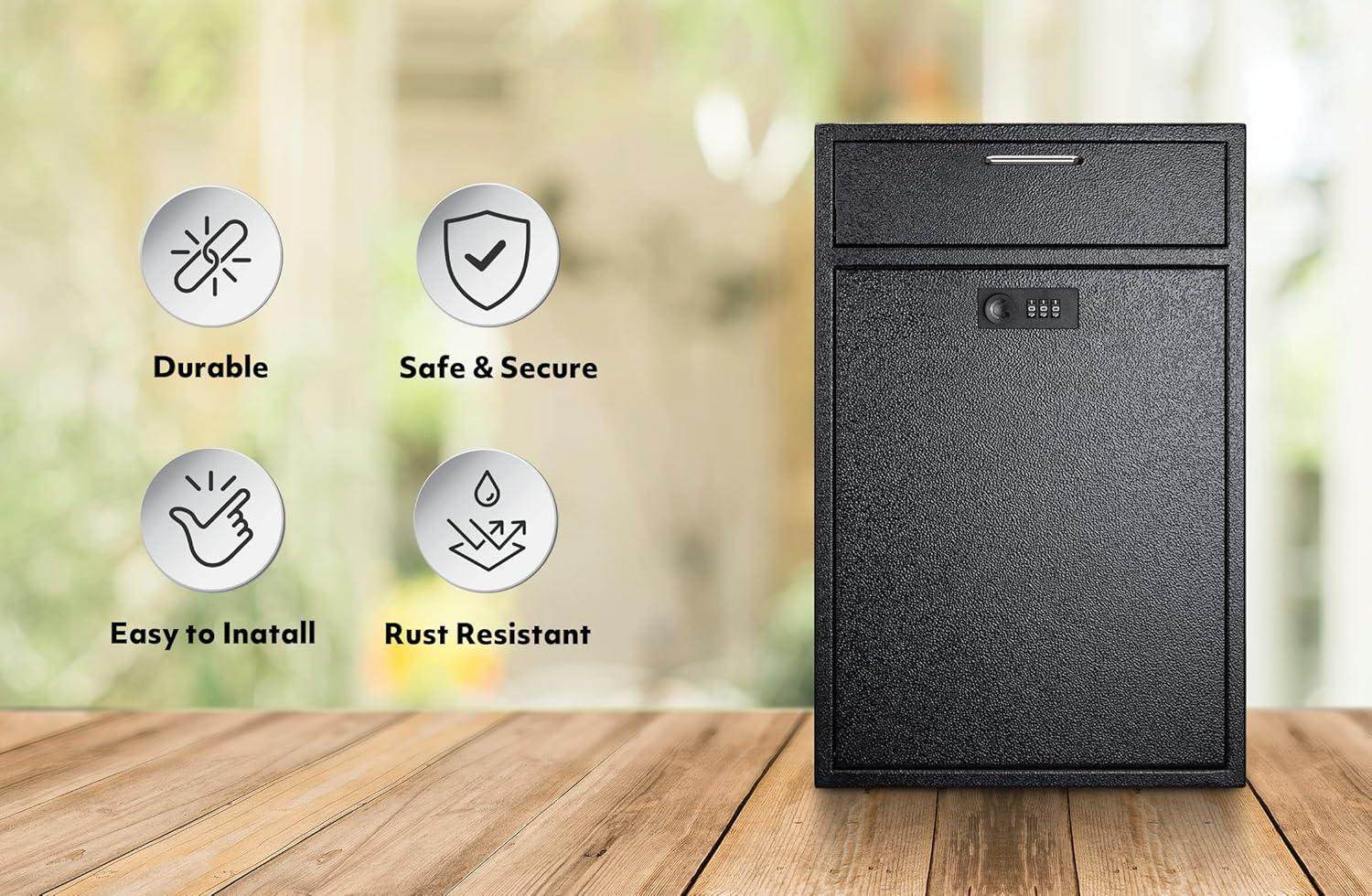 Extra Large Wall Mount Mailbox with Combination Lock - Anti-Theft Heavy Duty Locking Mailbox Wall Mount for Business - Suitable for Mails, Keys, Rent, and Checks (11'' x 4.75'' x 15.75'')