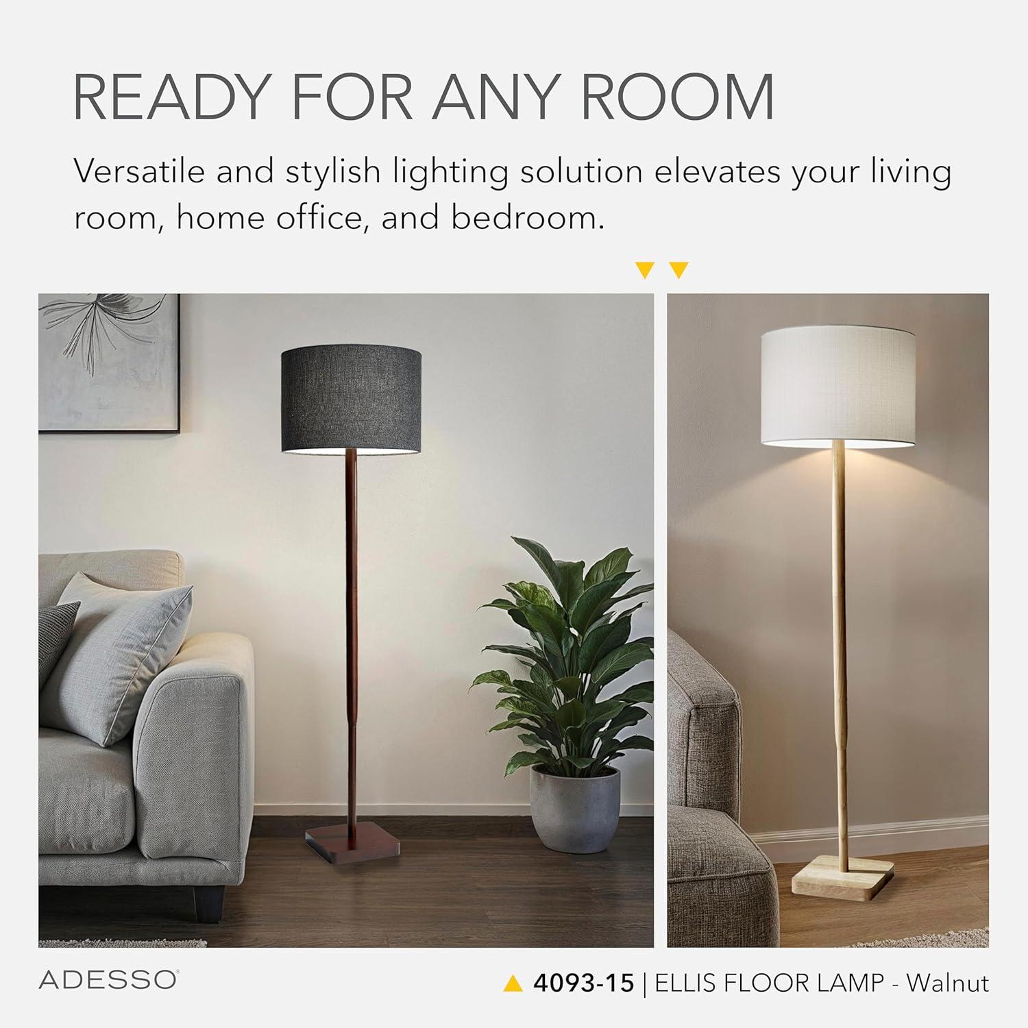 Adesso 58.5" 3-way Ellis Floor Lamp Brown: ETL Listed, Acrylic Shade, Turn Knob Switch