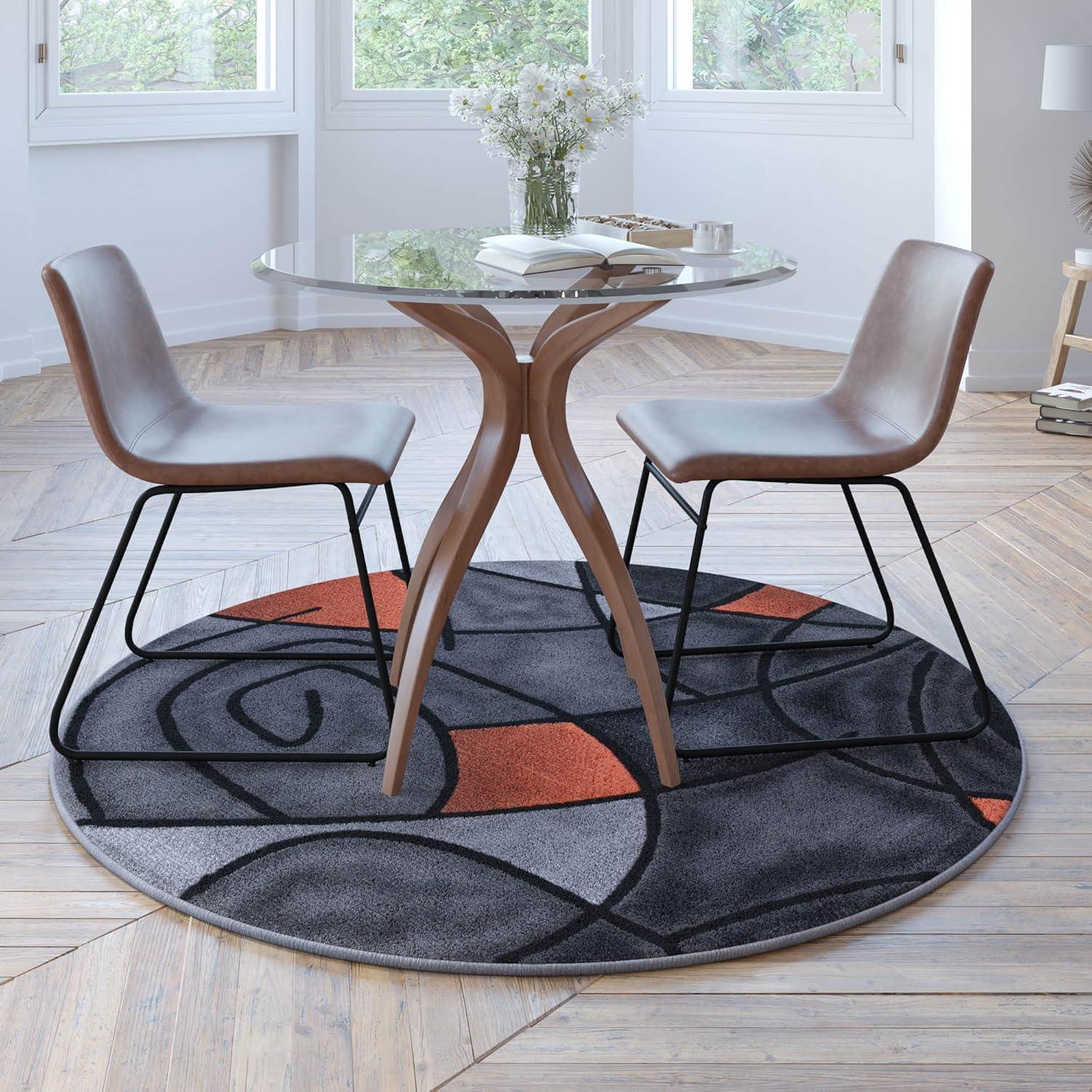 Flash Furniture Jubilee Collection 5' x 5' Round Orange Abstract Area Rug - Olefin Rug with Jute Backing - Living Room, Bedroom, Family Room