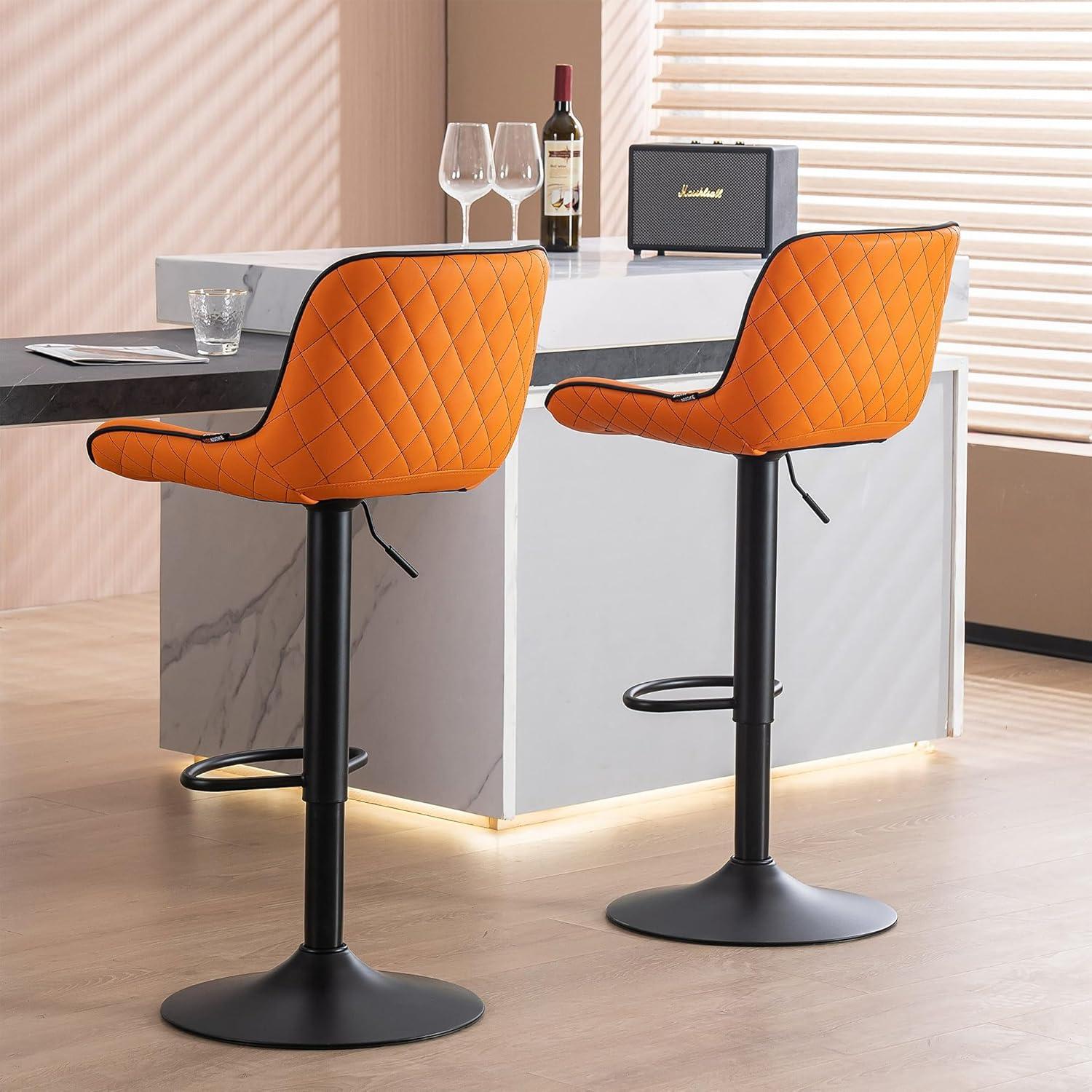 Zager Swivel Adjustable Height Bar Stools, Leather Upholstered Counter Stools, Modern Pub Stool