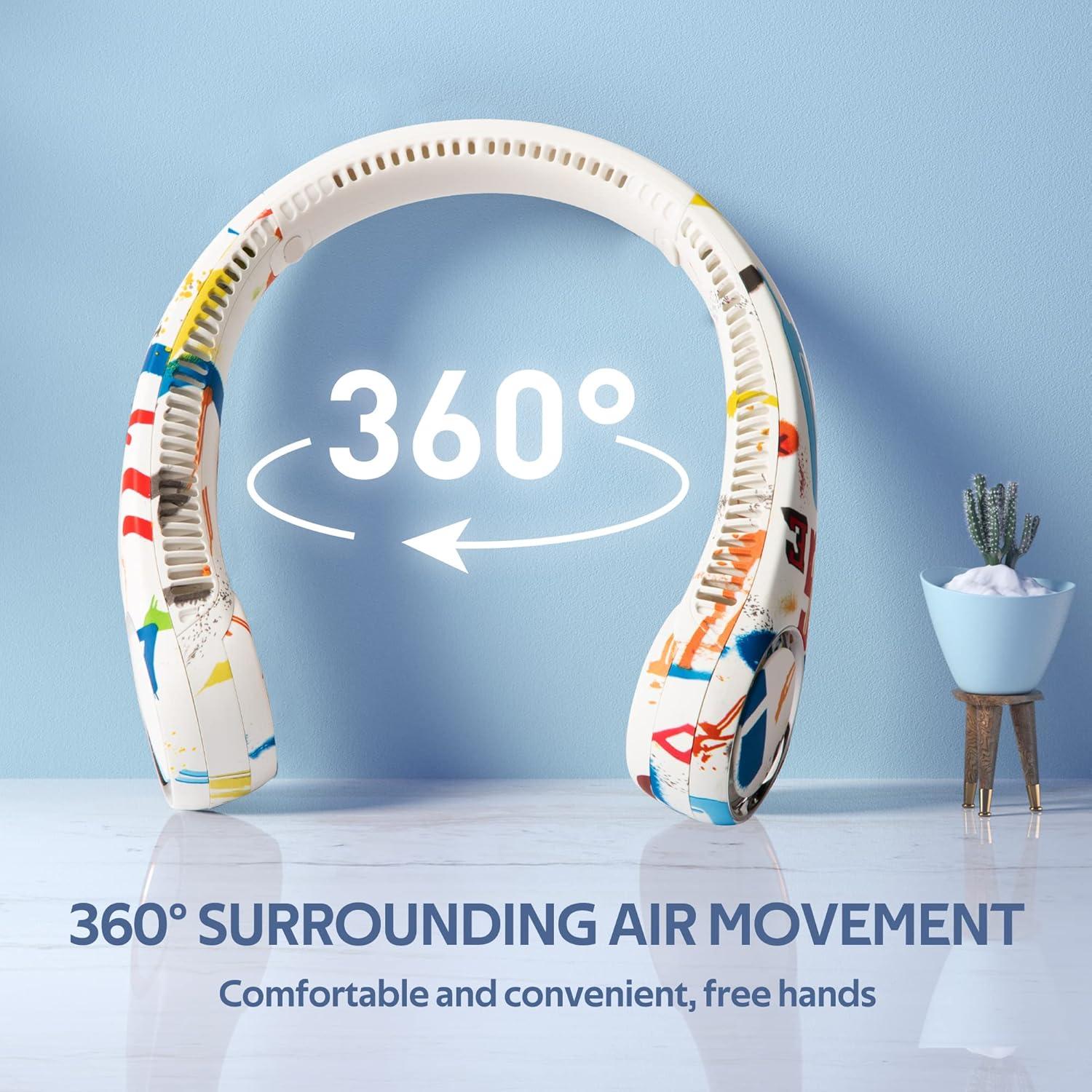 Portable Neck Fan, Hands Free Bladeless 360° Cooling Personal Fan,Wearable Quiet Fan for Outdoor Indoor, Gifts for Men Women, 4000mAh Battery Operated, USB Rechargeable, 3-Speeds(Black Graffiti)