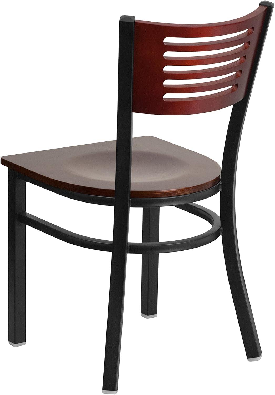 High Back Black Steel and Mahogany Wood Slat Side Chair