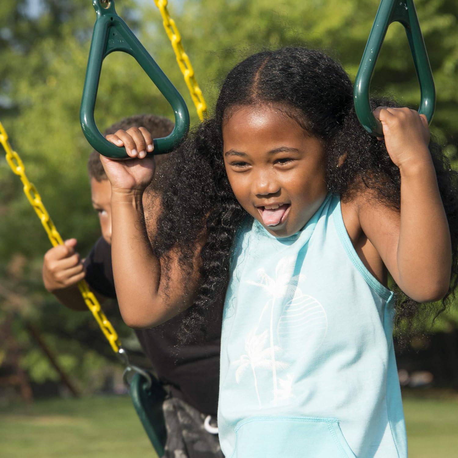 Swing-N-Slide Castlebrook Wooden Backyard Swing Set with Wave Slide, Curved Slide, Climbing Wall, and Swings