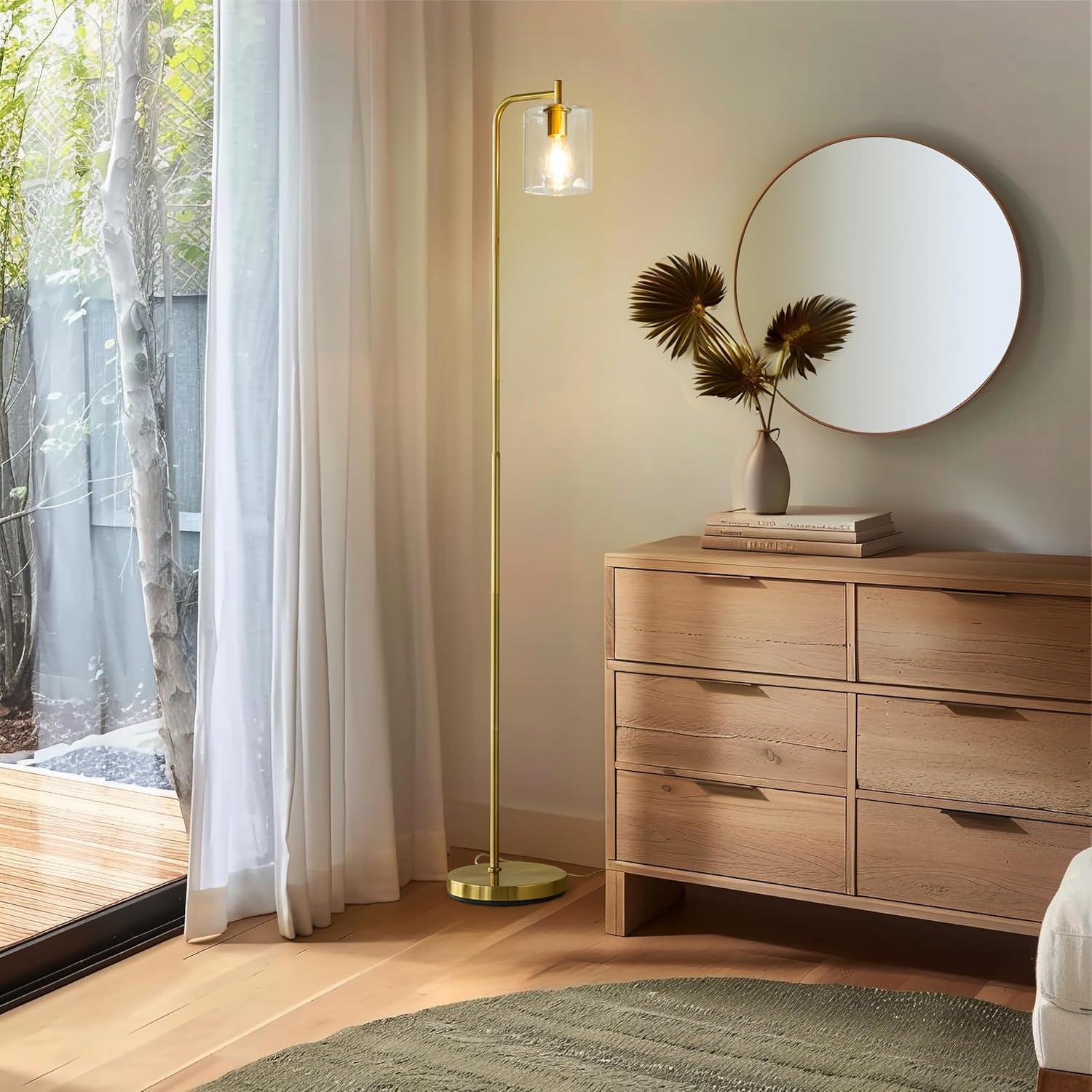 Brightech Elizabeth 66 in. Brass Industrial LED Floor Lamp with Glass Shade and Edison Bulb, Gold