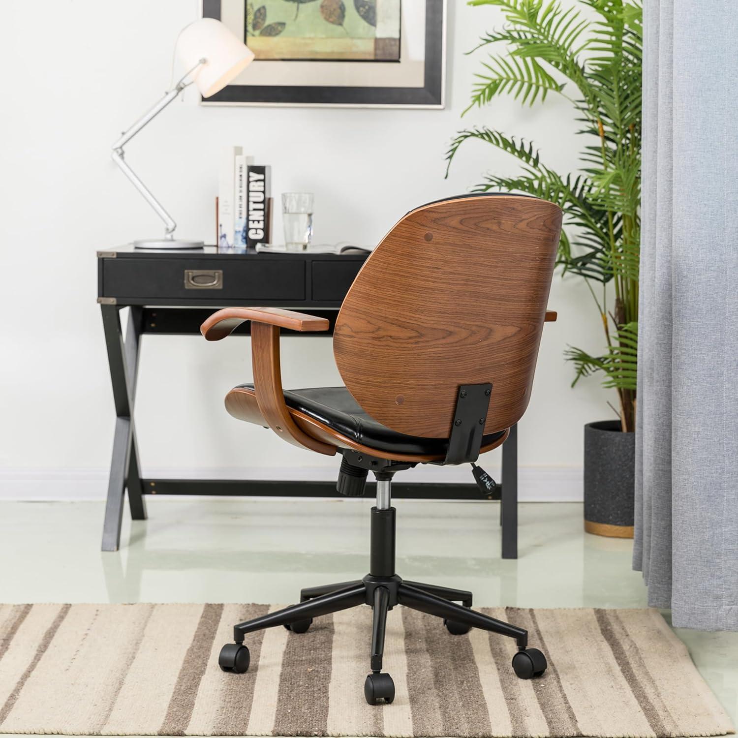 Glitzhome Leather Home Office Chair with Arm, Mid-Back Adjustable Executive Swivel Desk Task Chair,Beige