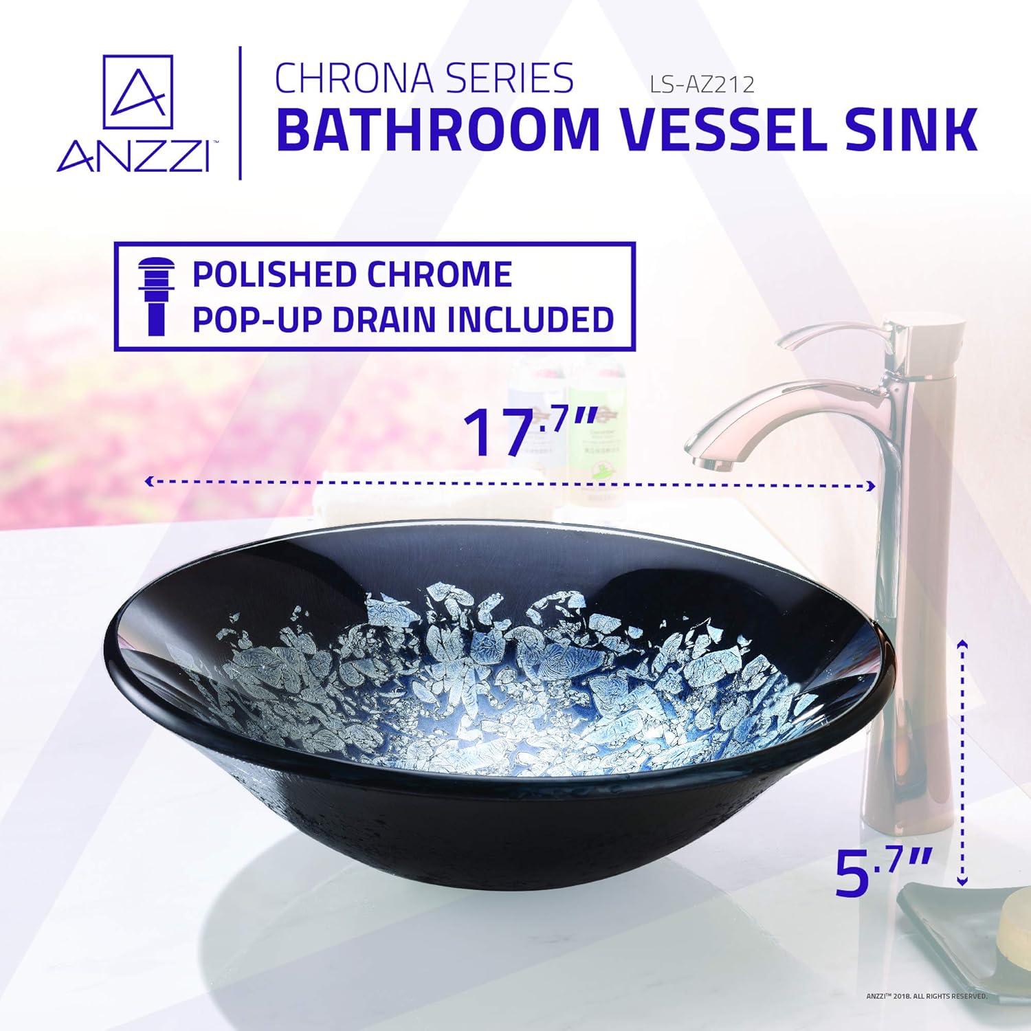 Silver Burst Glass Round Vessel Sink with Floral Pattern