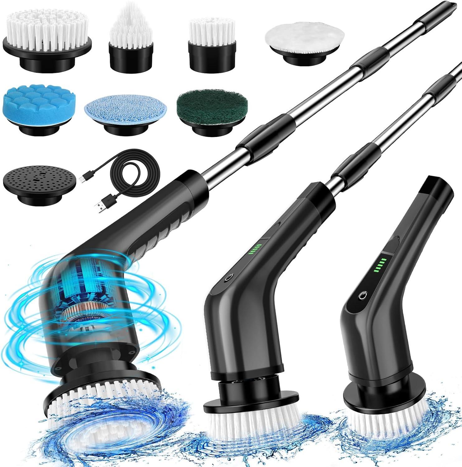 7 Heads Electric Spin Scrubber, New Cordless Cleaning Brush, Adjustable Extension Handle,Power Shower Scrubber for Bathroom,Floor,Shower,Tile and Car Etc, US