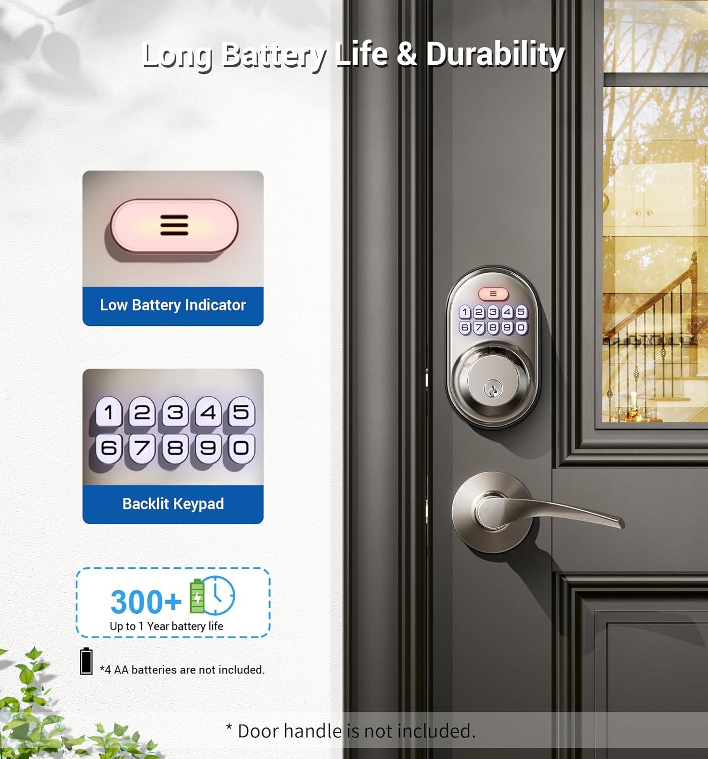 Satin Nickel Keyless Entry Electronic Keypad Deadbolt