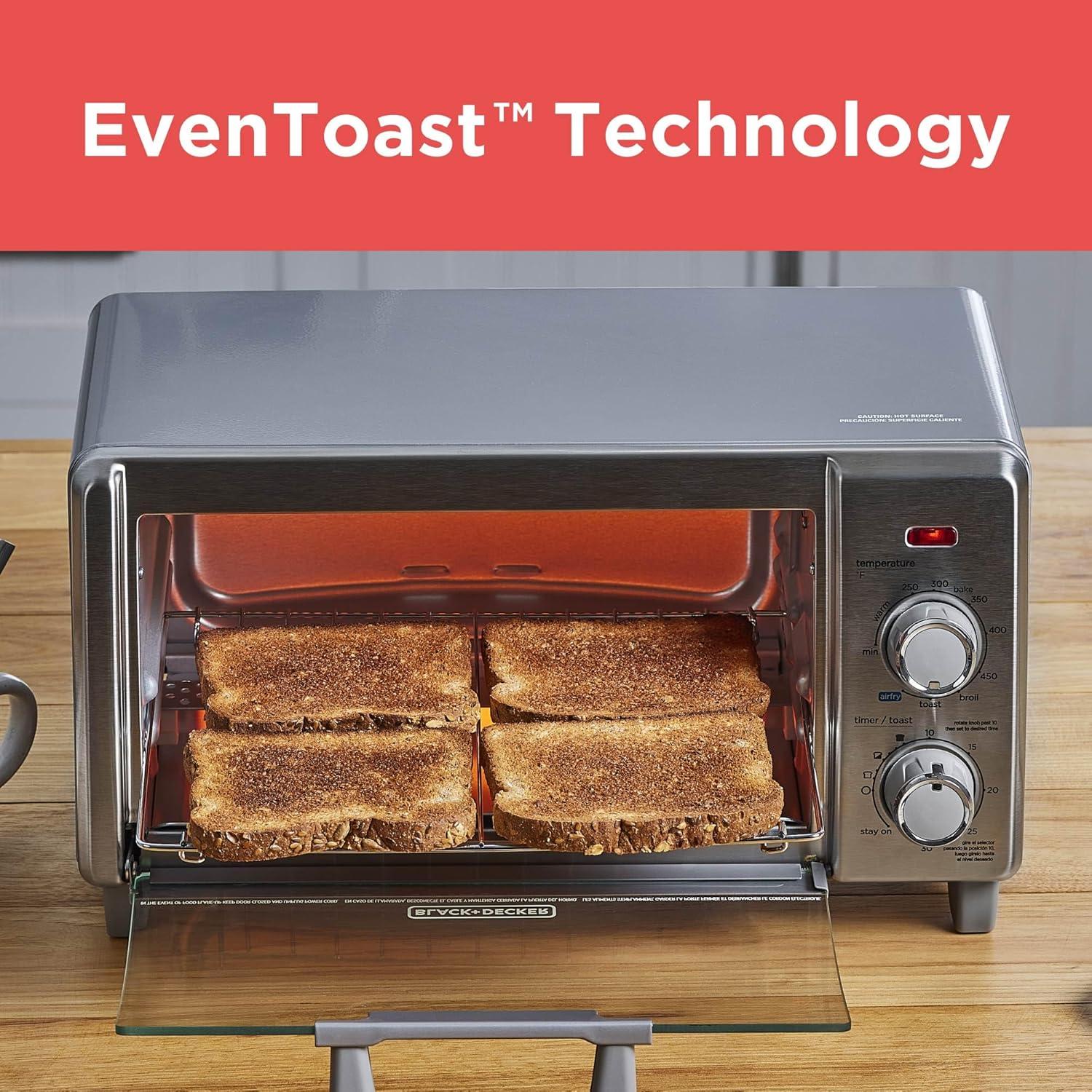 BLACK+DECKER BLACK+DECKER 4-Slice Crisp N Bake Air Fry Toaster Oven, TO1787SS, 5 Cooking Functions, 30 Minute Timer, Stainless Steel