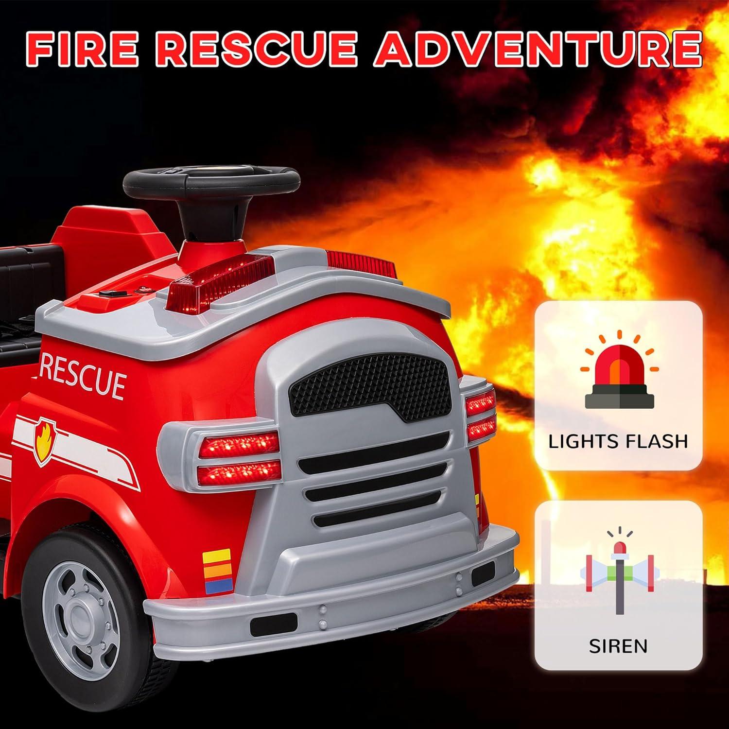Qaba Qaba 12V Ride on Fire Truck with Siren, Lights, Soft Start, Horn Music, Red
