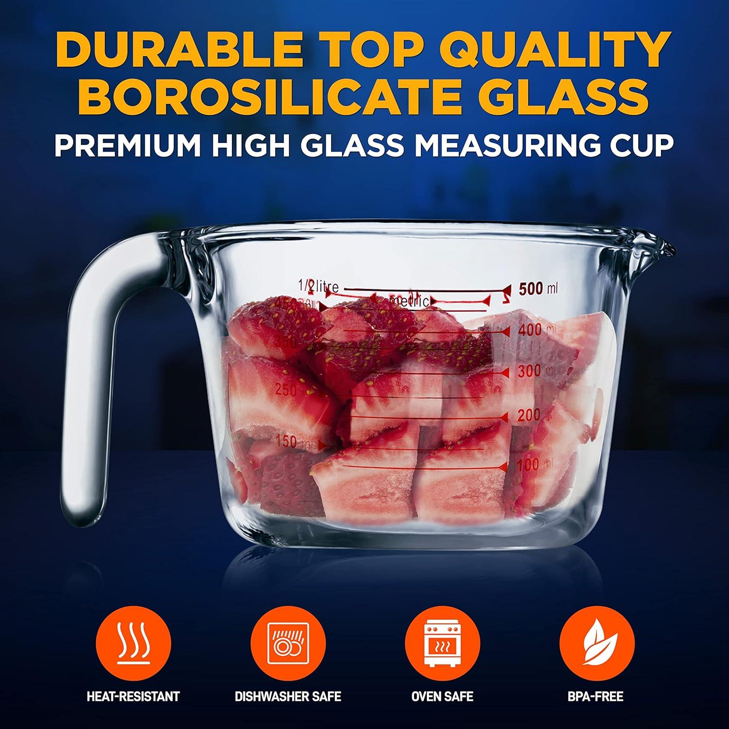 NutriChef High Borosilicate Glass Measuring Cup with Customized Decal Scale, 500 ml