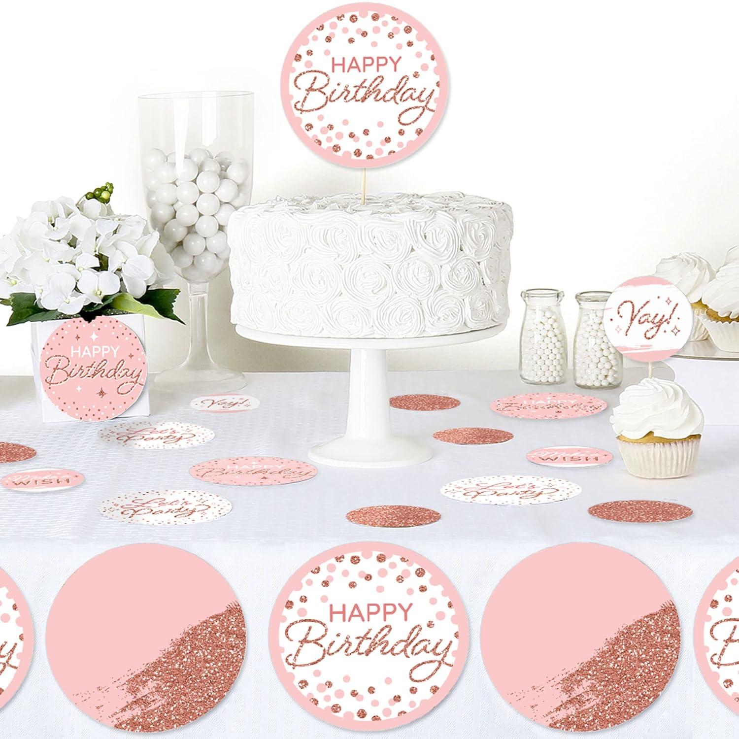 Big Dot of Happiness Pink Rose Gold Birthday - Happy Birthday Party Giant Circle Confetti - Party Decorations - Large Confetti 27 Count