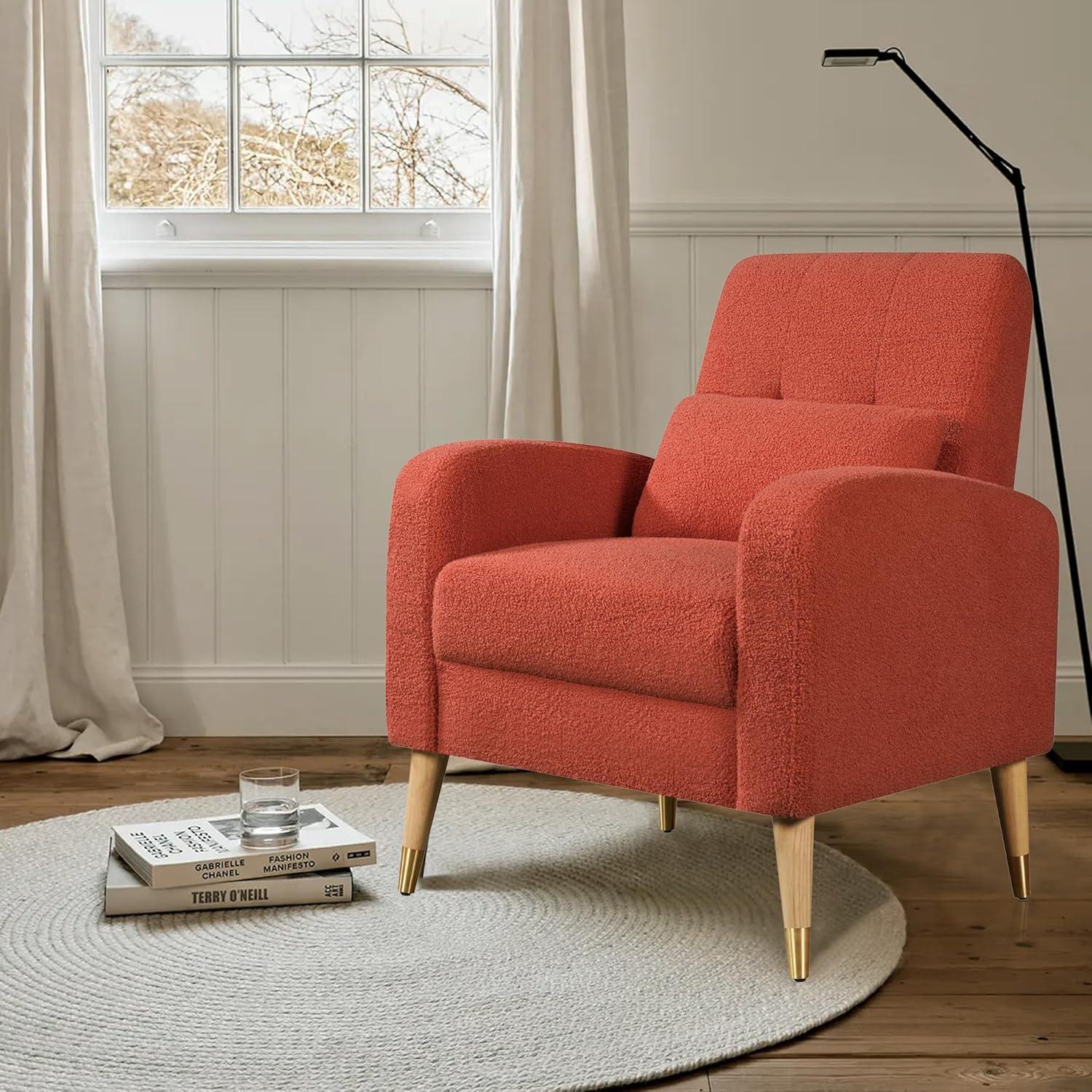 Red Mid-Century Modern Upholstered Accent Chair with Metal Legs